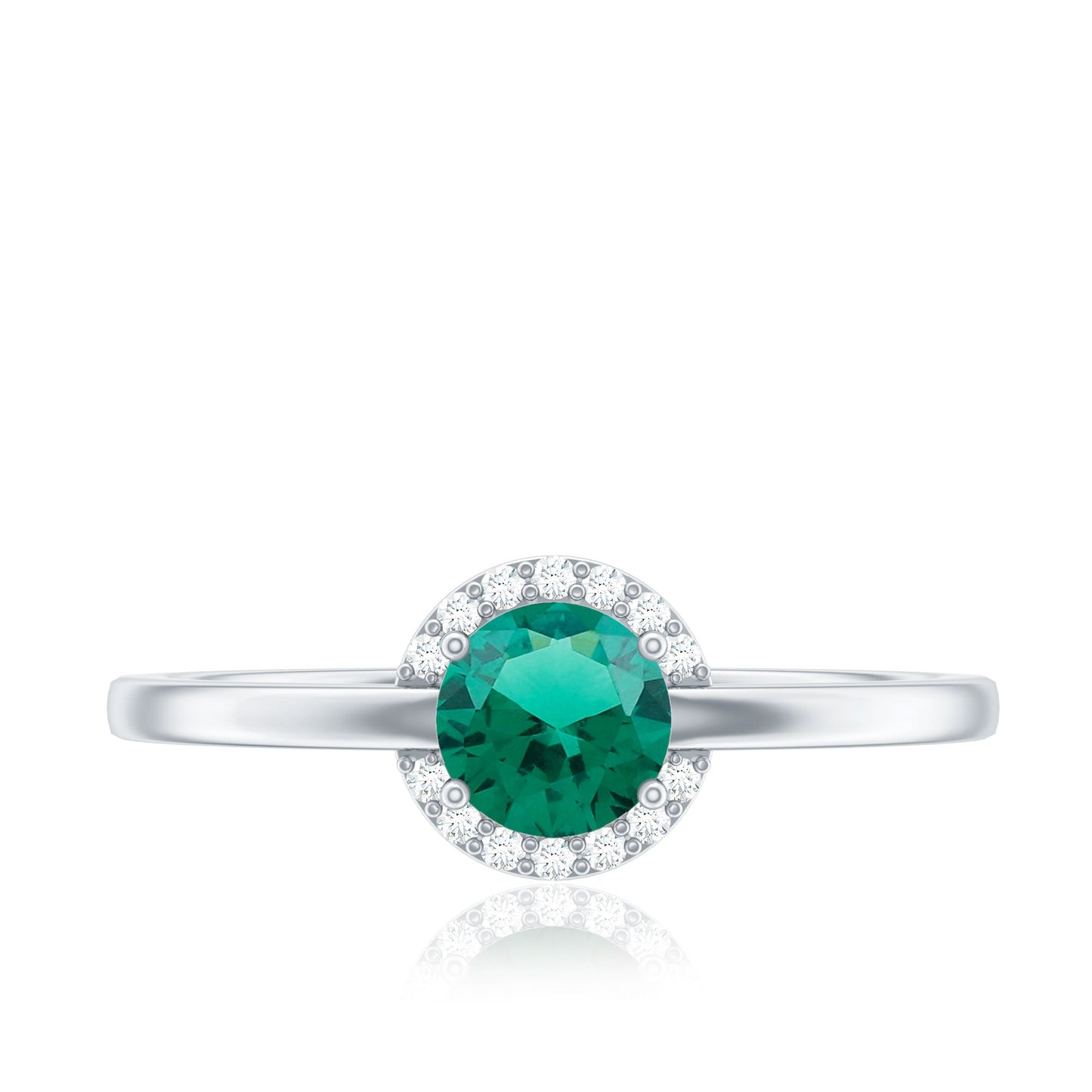 Certified 0.8 Carat Lab Grown Emerald Promise Ring with Diamond Halo