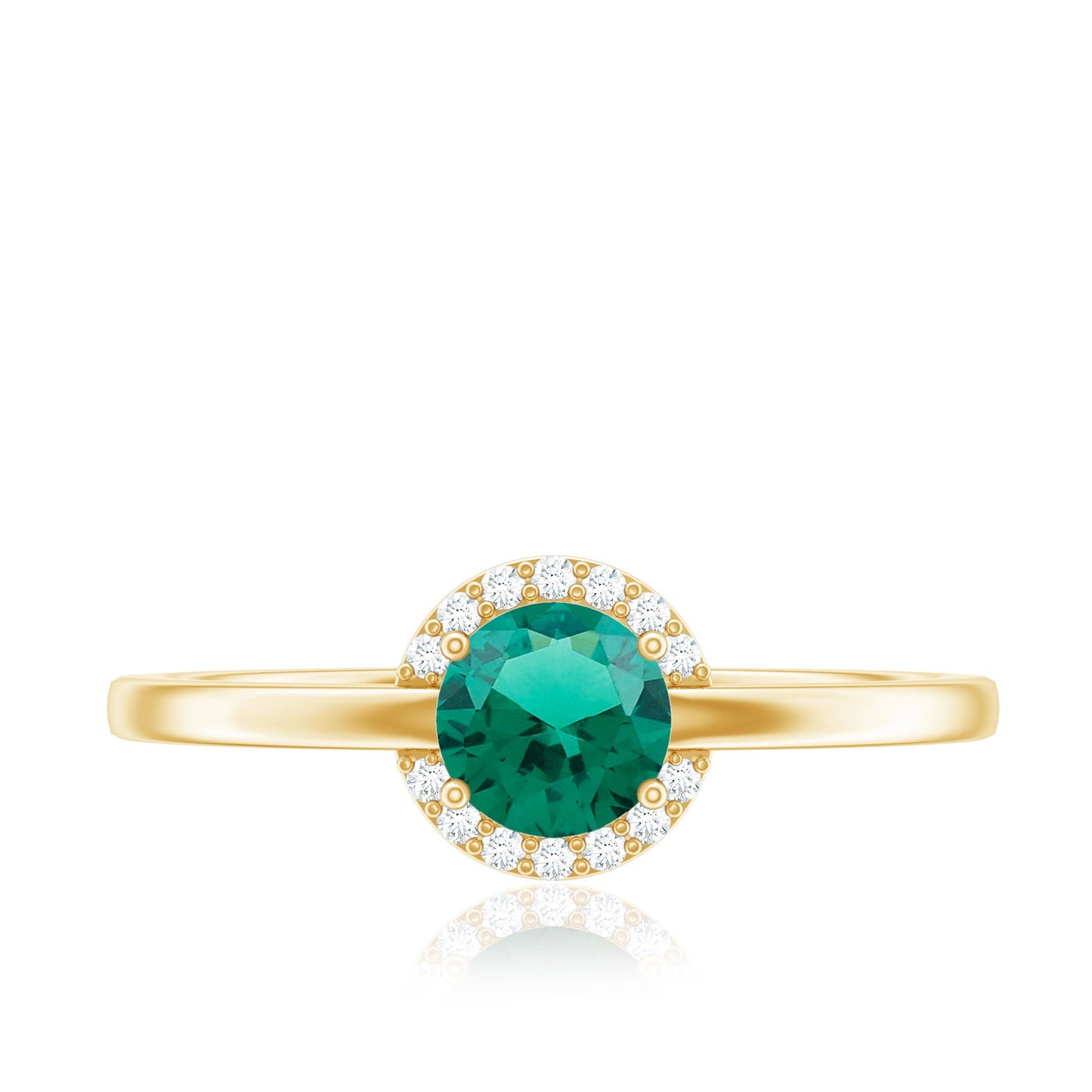 Certified 0.8 Carat Lab Grown Emerald Promise Ring with Diamond Halo