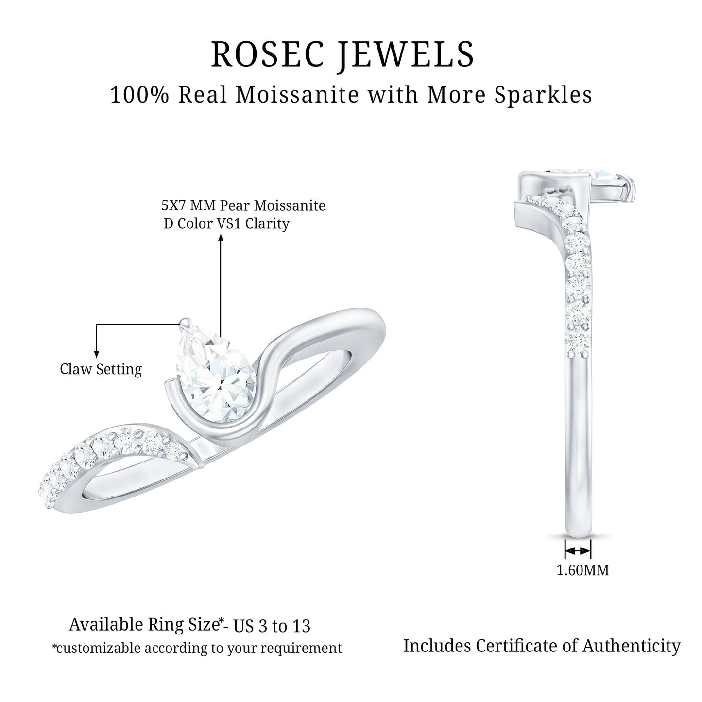 Pear Shaped Moissanite Cuff Ring for Women