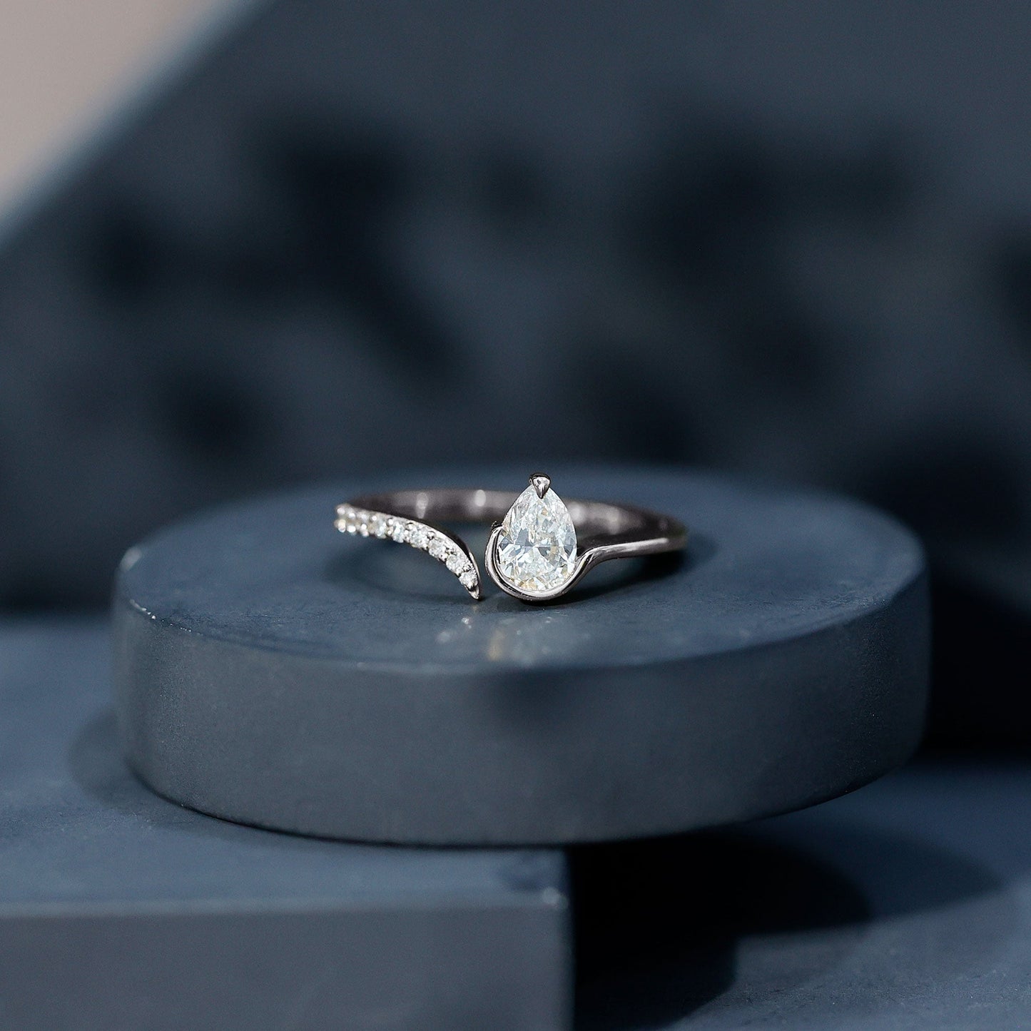 Pear Shaped Moissanite Cuff Ring for Women