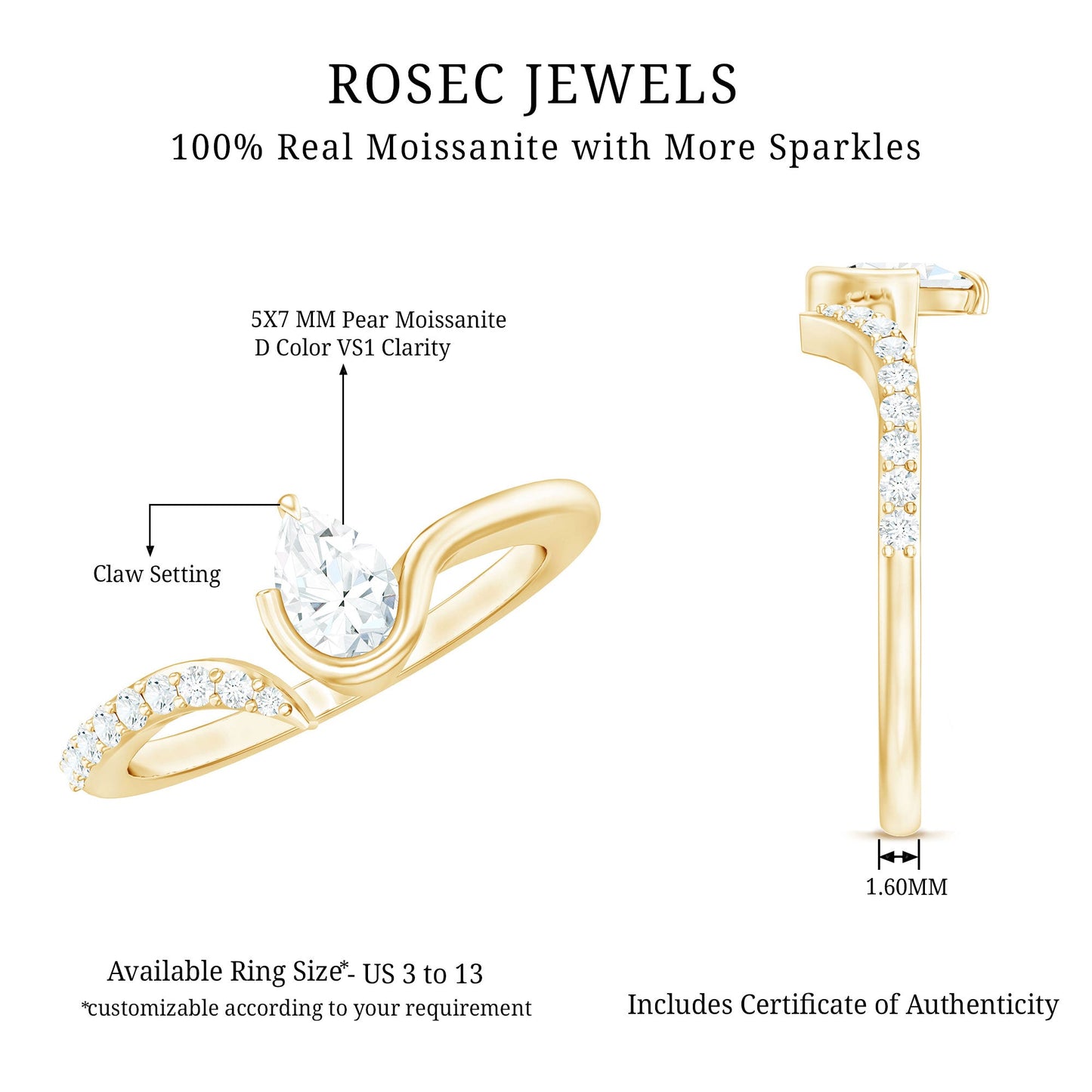 Pear Shaped Moissanite Cuff Ring for Women