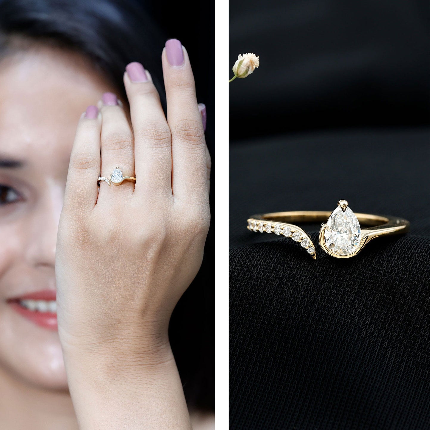 Pear Shaped Moissanite Cuff Ring for Women