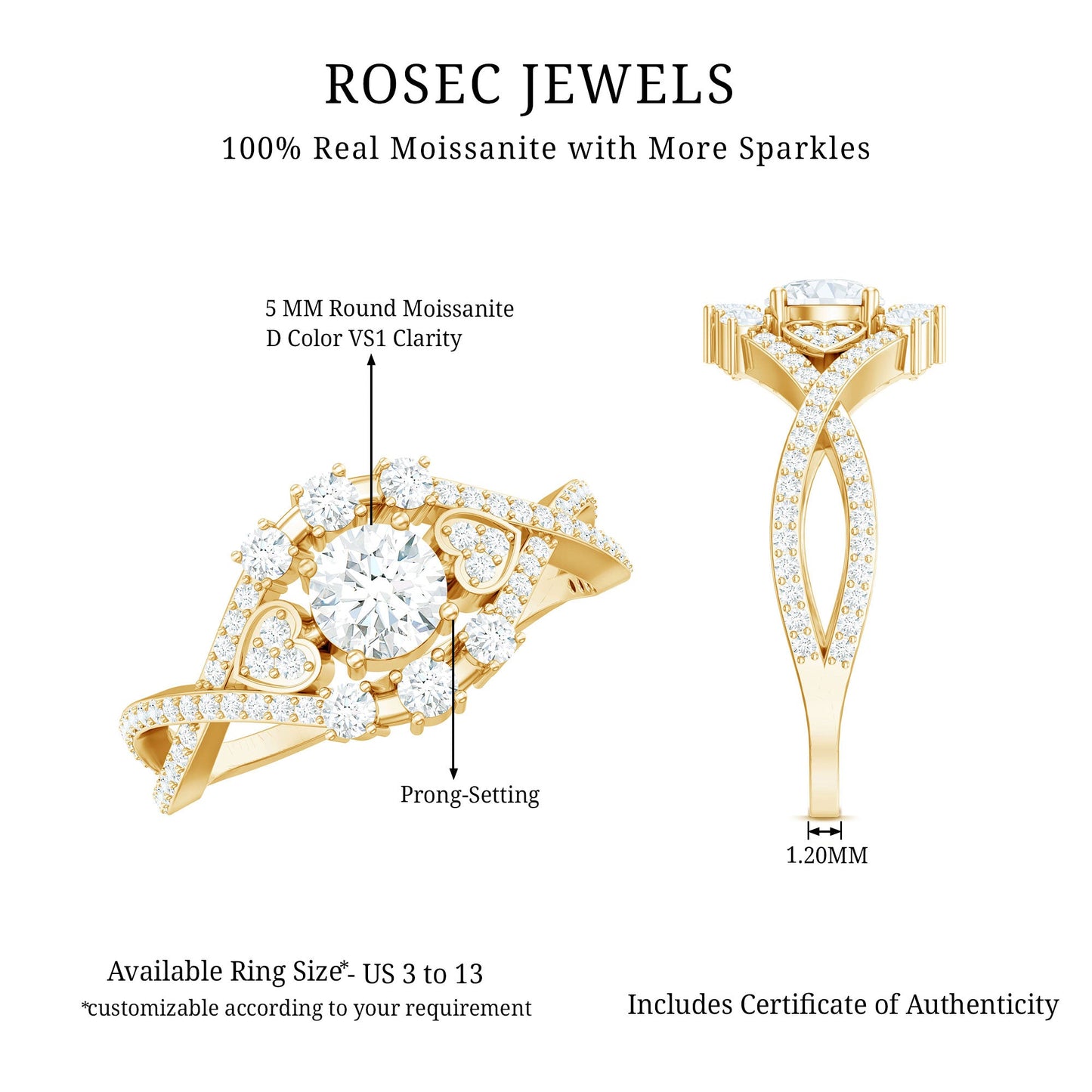 Designer Moissanite Beautiful Engagement Ring with Certificate