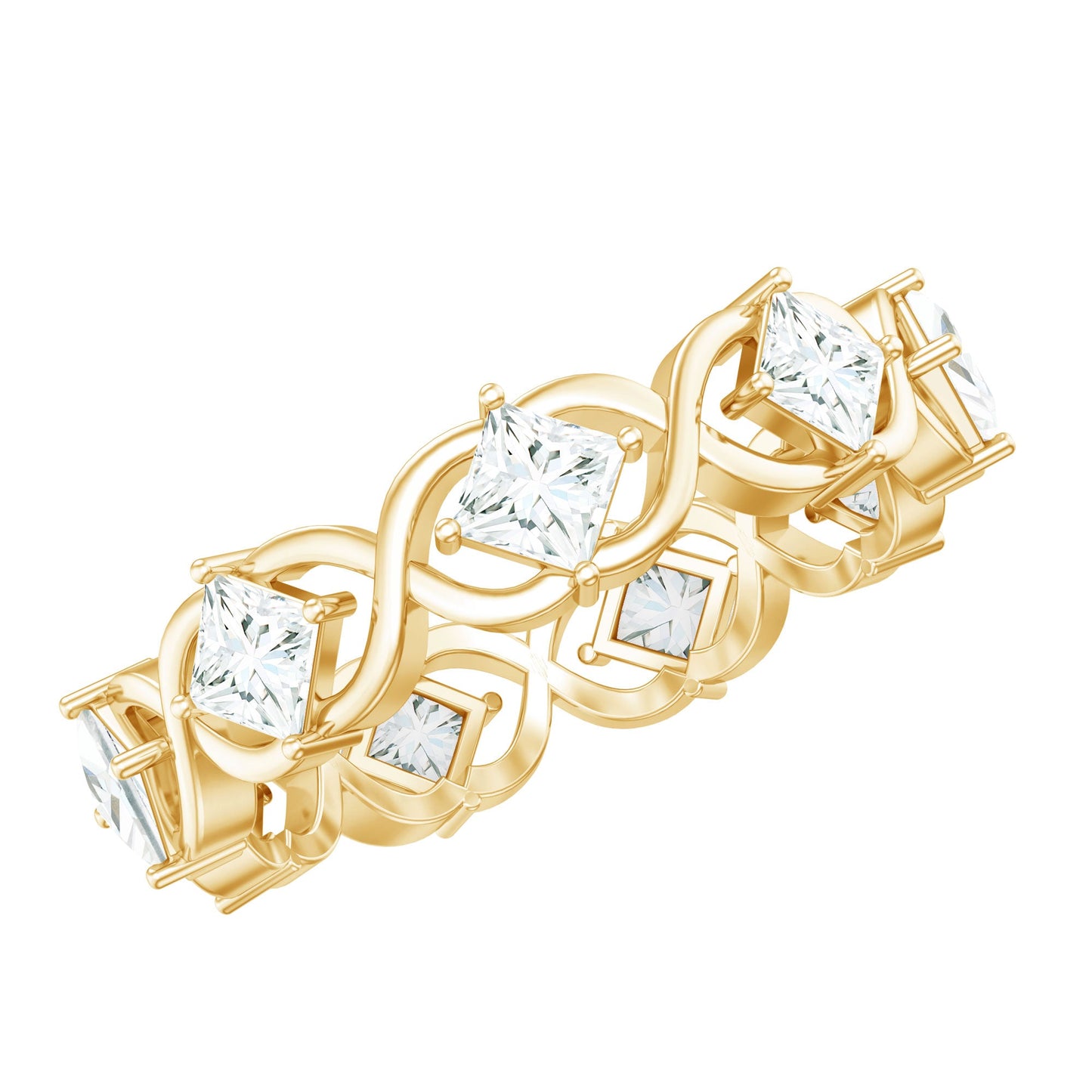 Certified Princess Cut Moissanite Wedding Band Ring