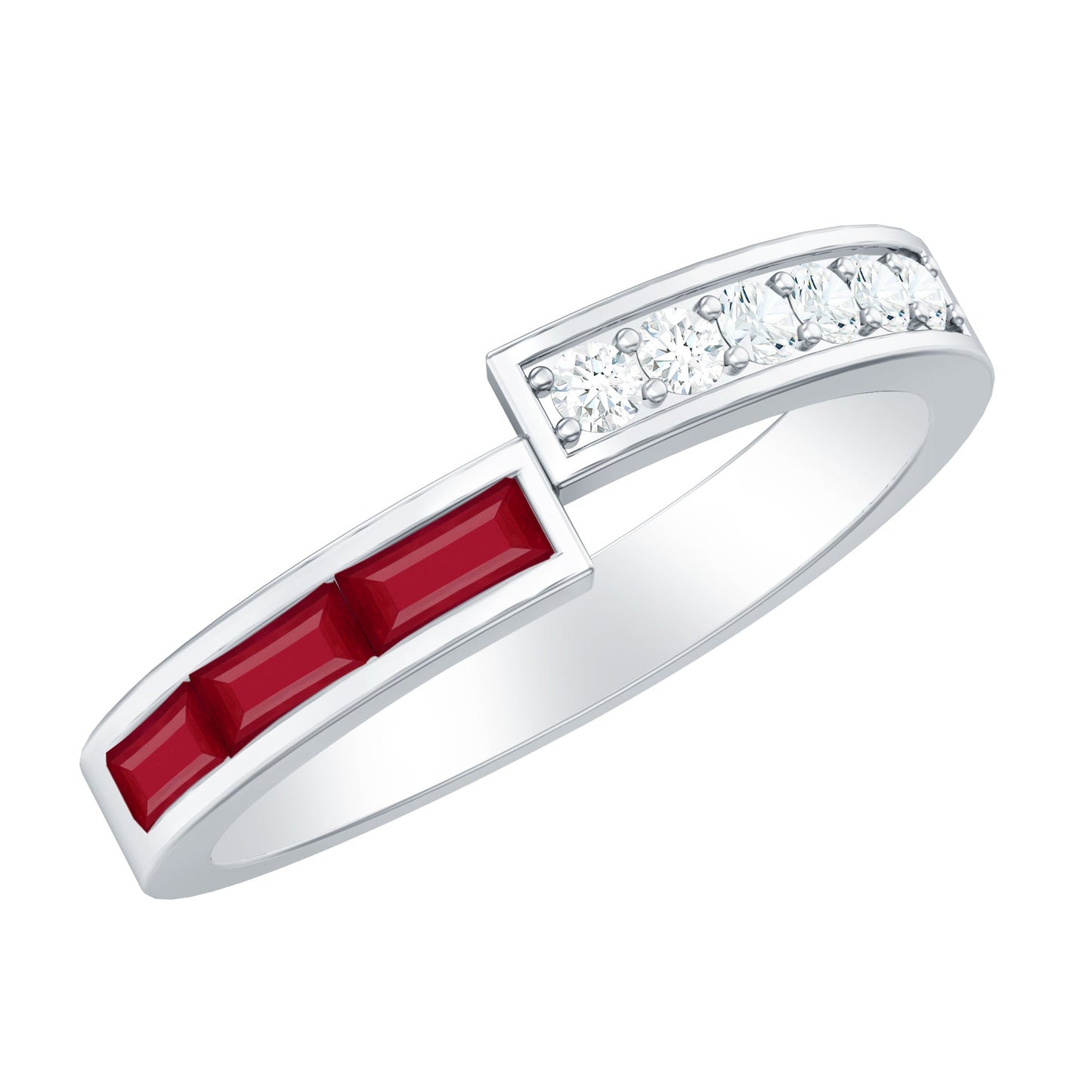 Natural Baguette Ruby Diamond Band Ring for Anniversary