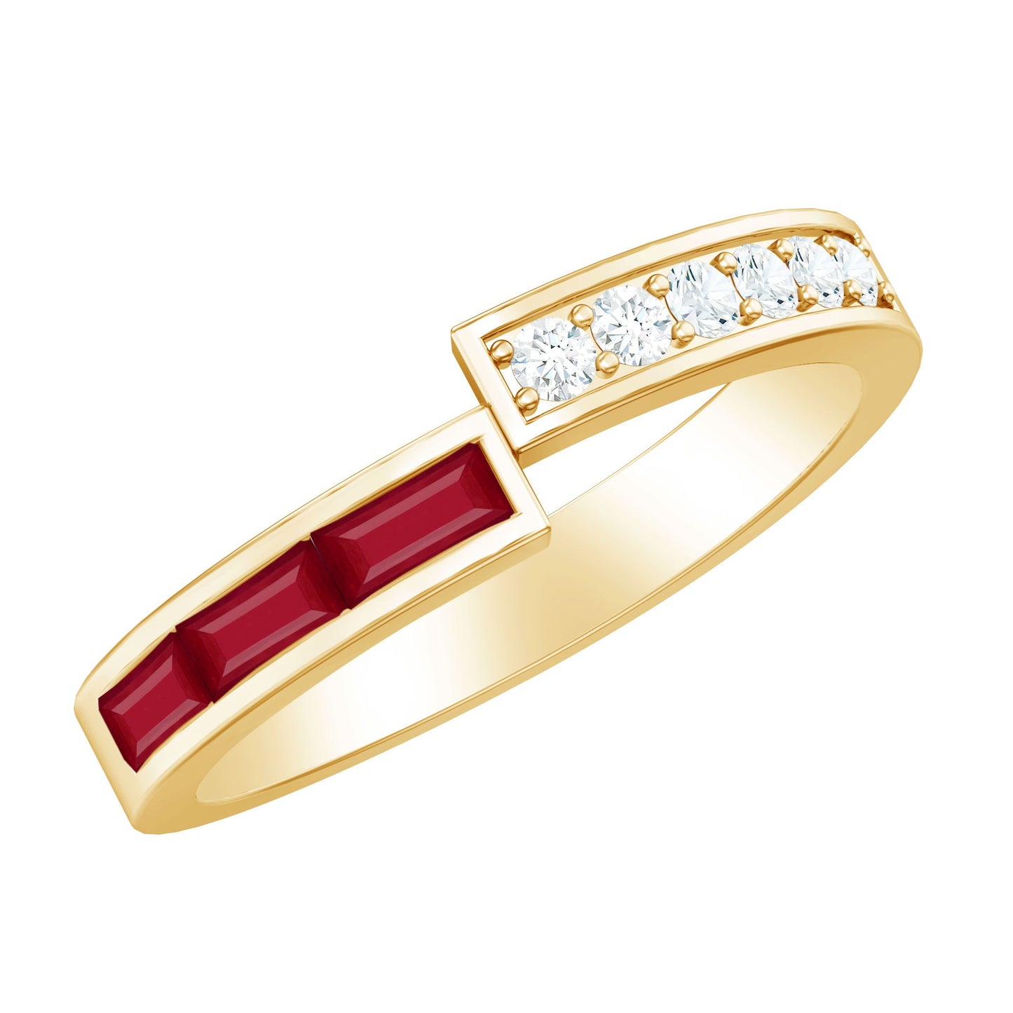 Natural Baguette Ruby Diamond Band Ring for Anniversary