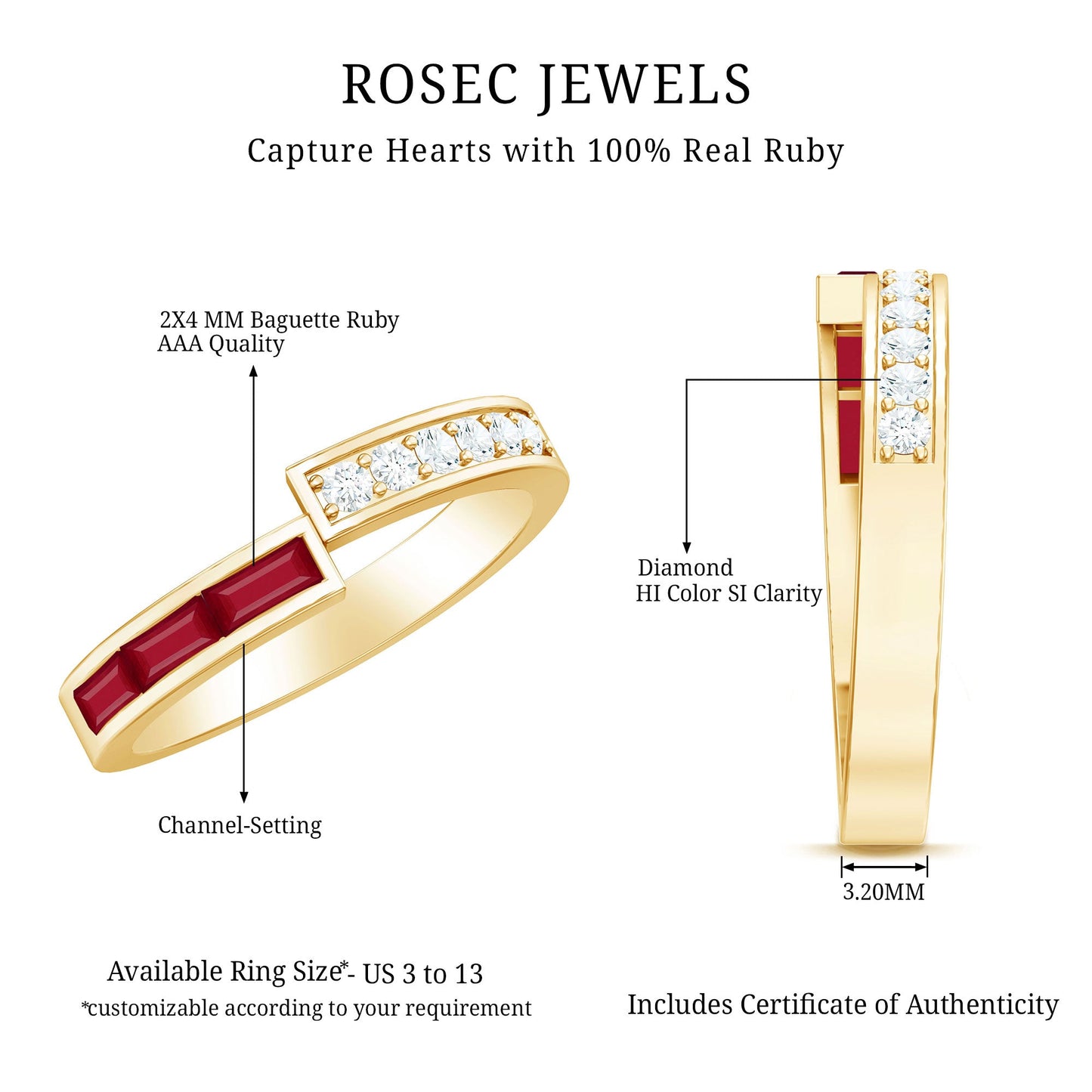 Natural Baguette Ruby Diamond Band Ring for Anniversary