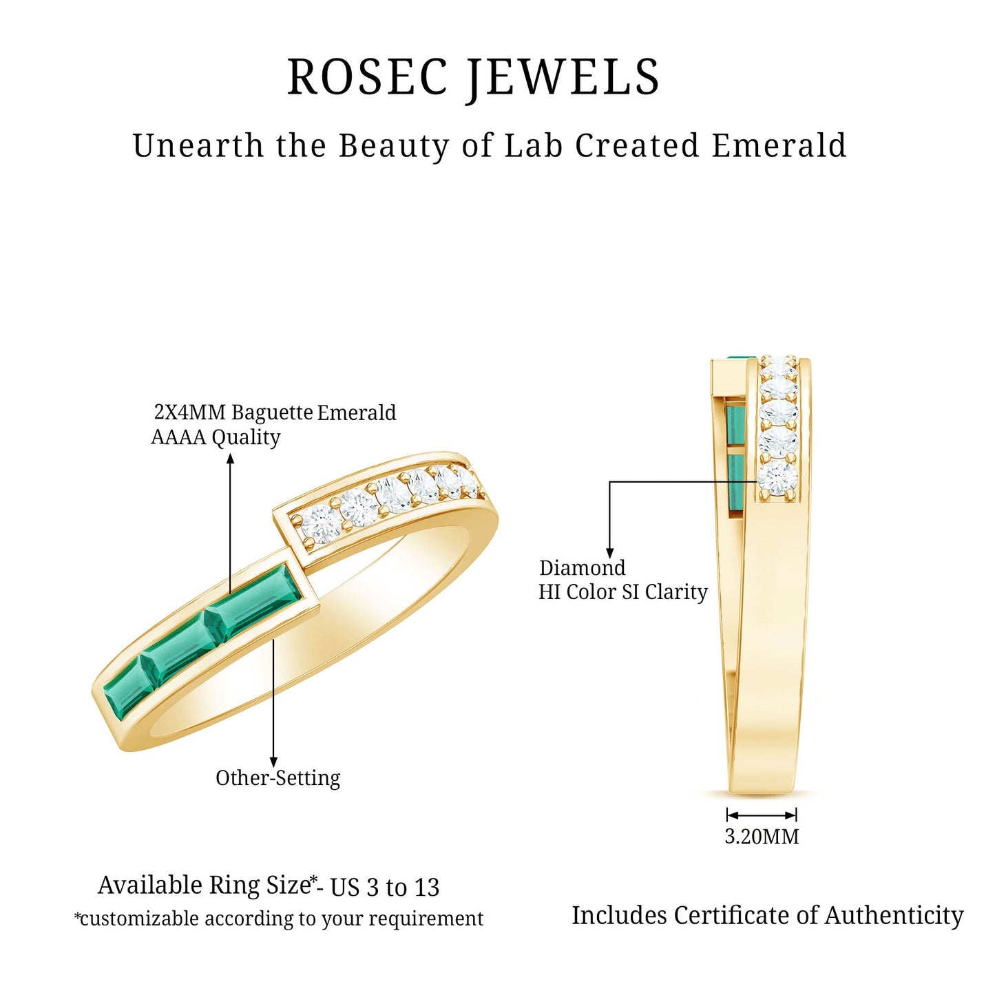 Certified Baguette Lab Grown Emerald Diamond Anniversary Band Ring