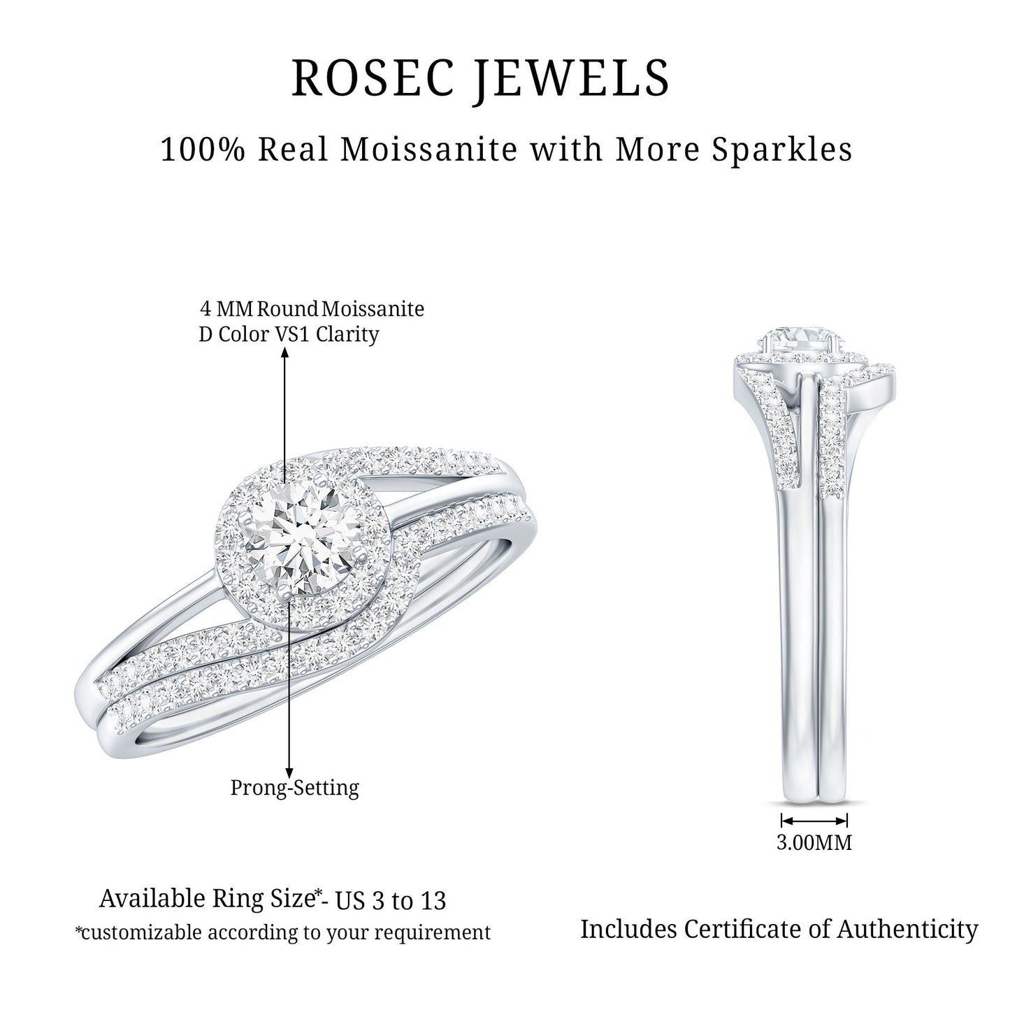 Round Moissanite Bypass Wedding Ring Set