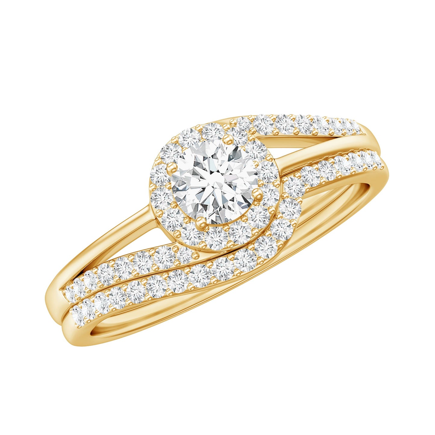 Round Moissanite Bypass Wedding Ring Set
