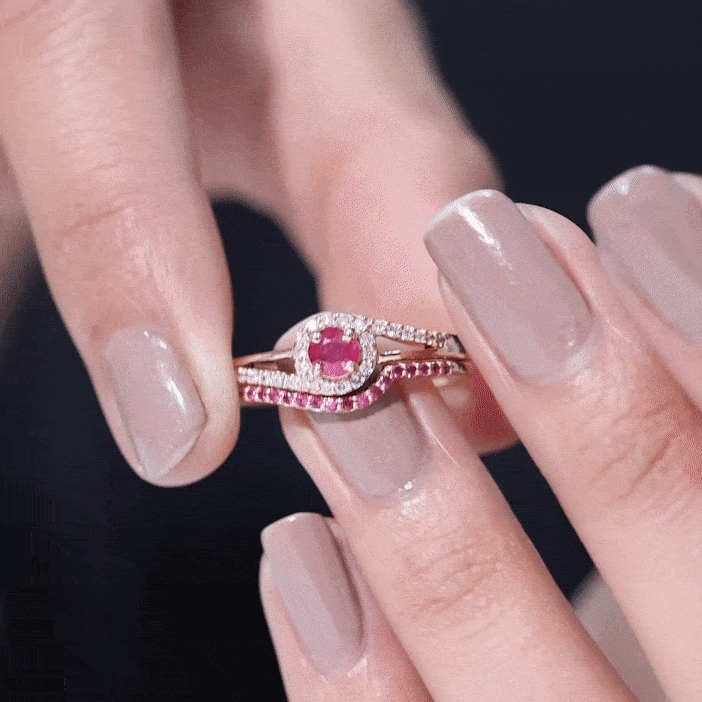 Natural Ruby Diamond Wedding Engagement Ring Set for Women
