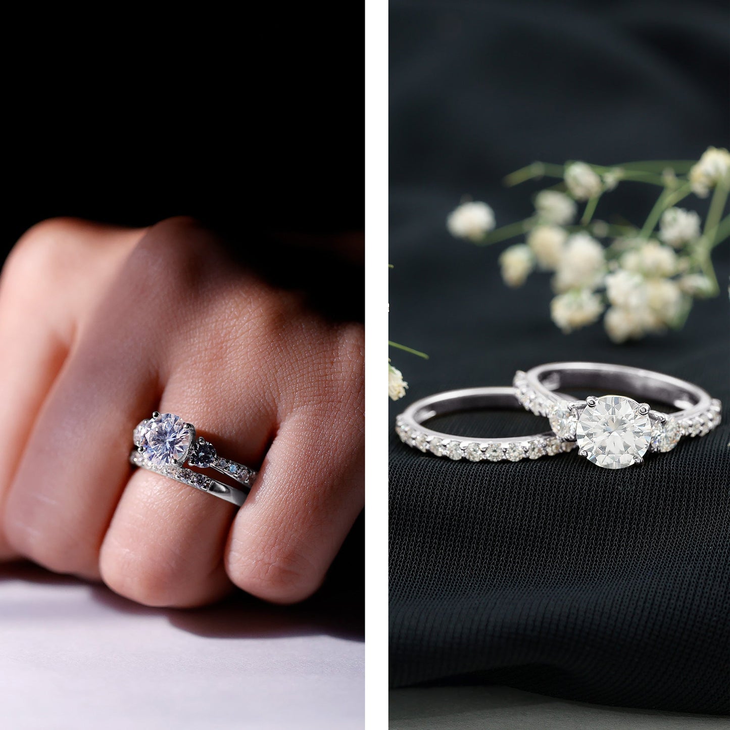 Certified Moissanite Classic Bridal Ring Set