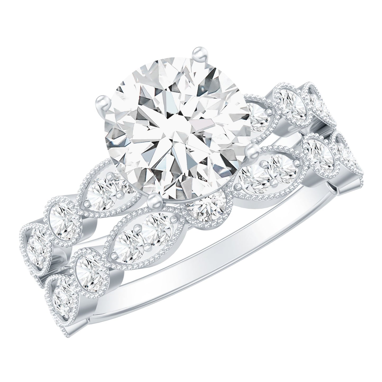 2 Carat Brilliant Cut Moissanite Bridal Ring Set