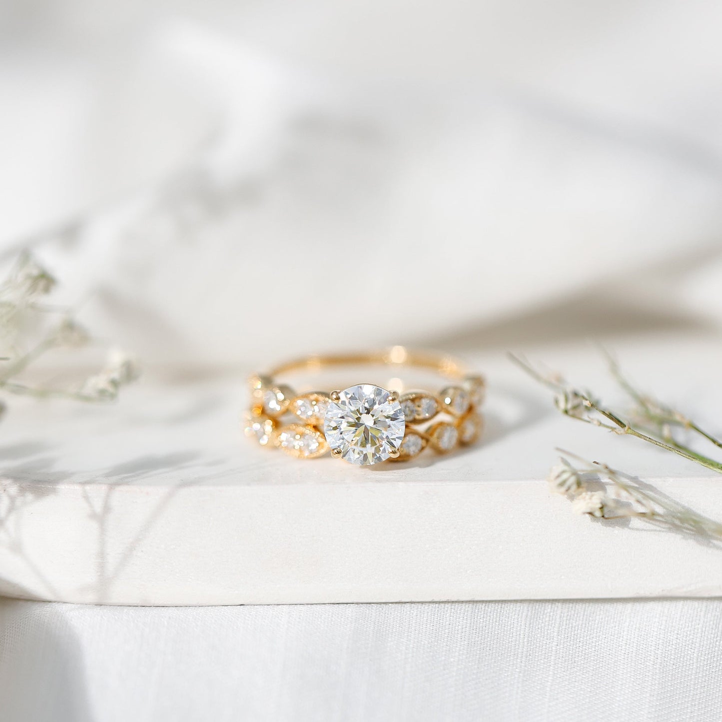 2 Carat Brilliant Cut Moissanite Bridal Ring Set