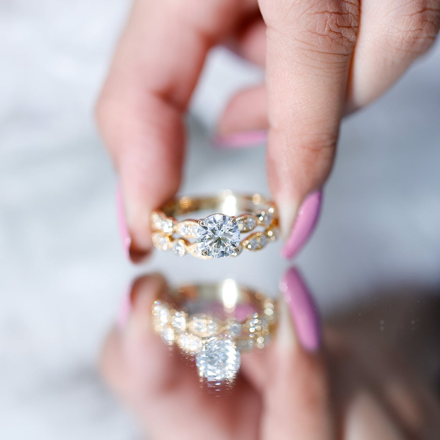 2 Carat Brilliant Cut Moissanite Bridal Ring Set