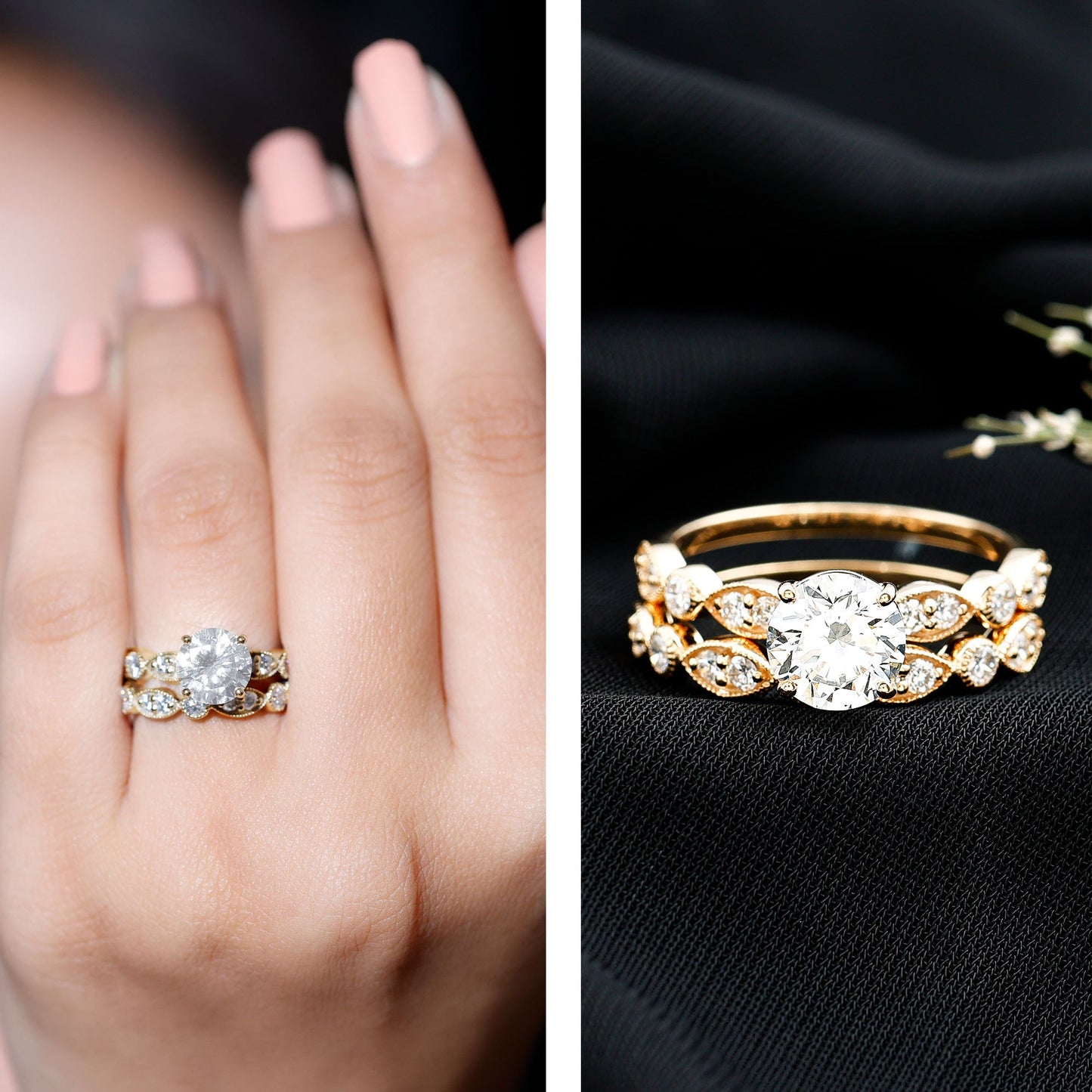 2 Carat Brilliant Cut Moissanite Bridal Ring Set