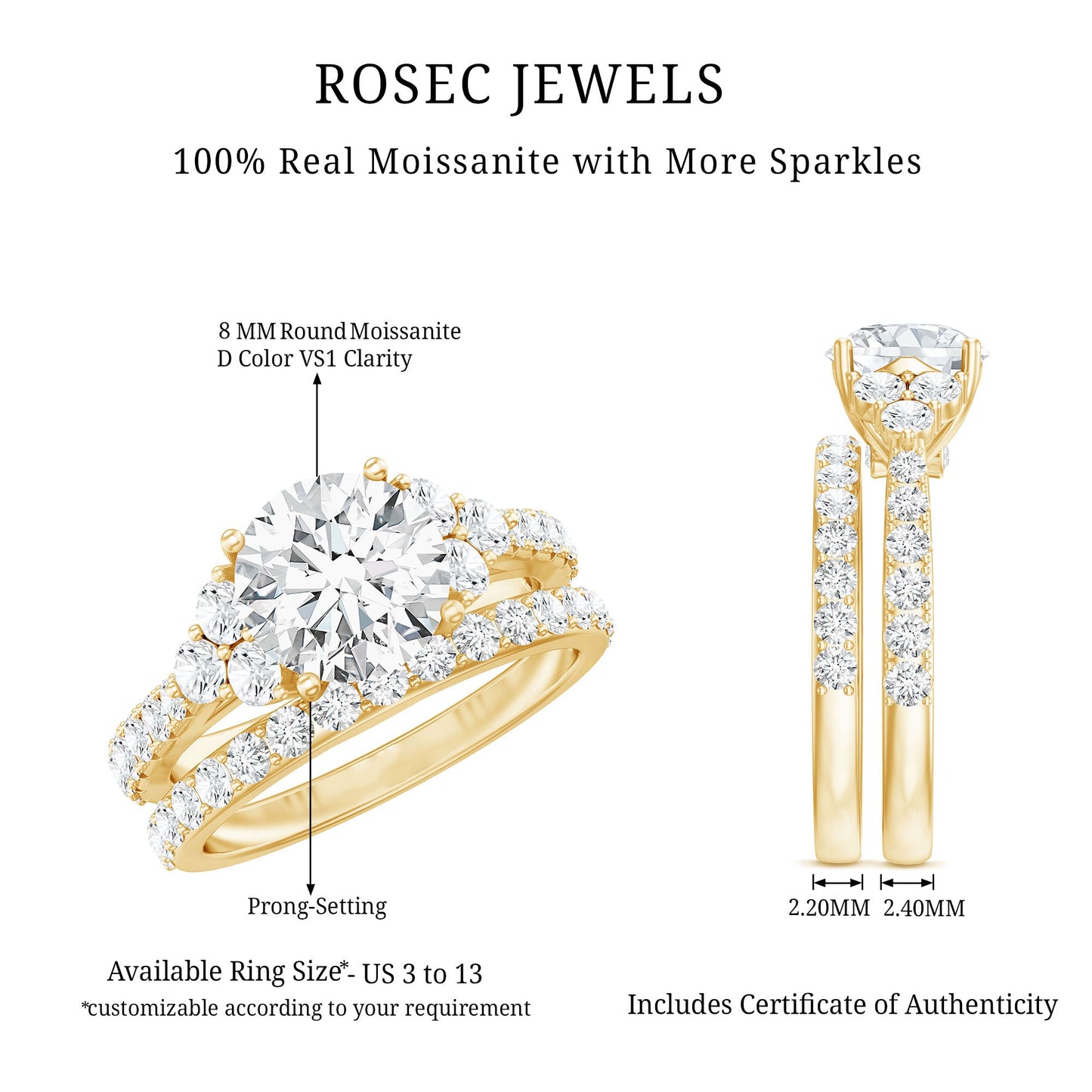 Certified 2 Carat Moissanite Engagement Ring with Enhancer