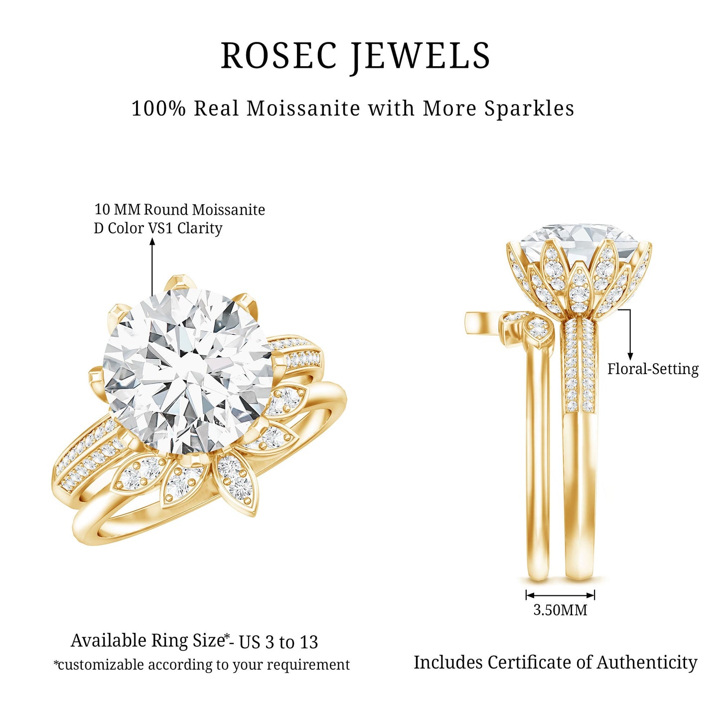 4.4 Carat Round Moissanite Flower Engagement Ring With Enhancer