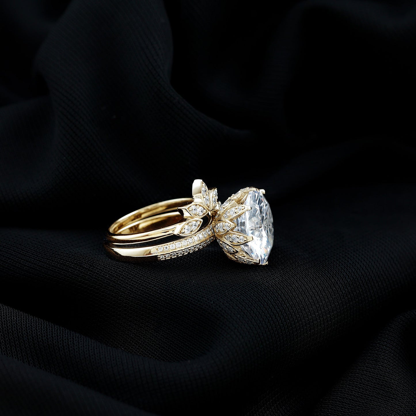 4.4 Carat Round Moissanite Flower Engagement Ring With Enhancer