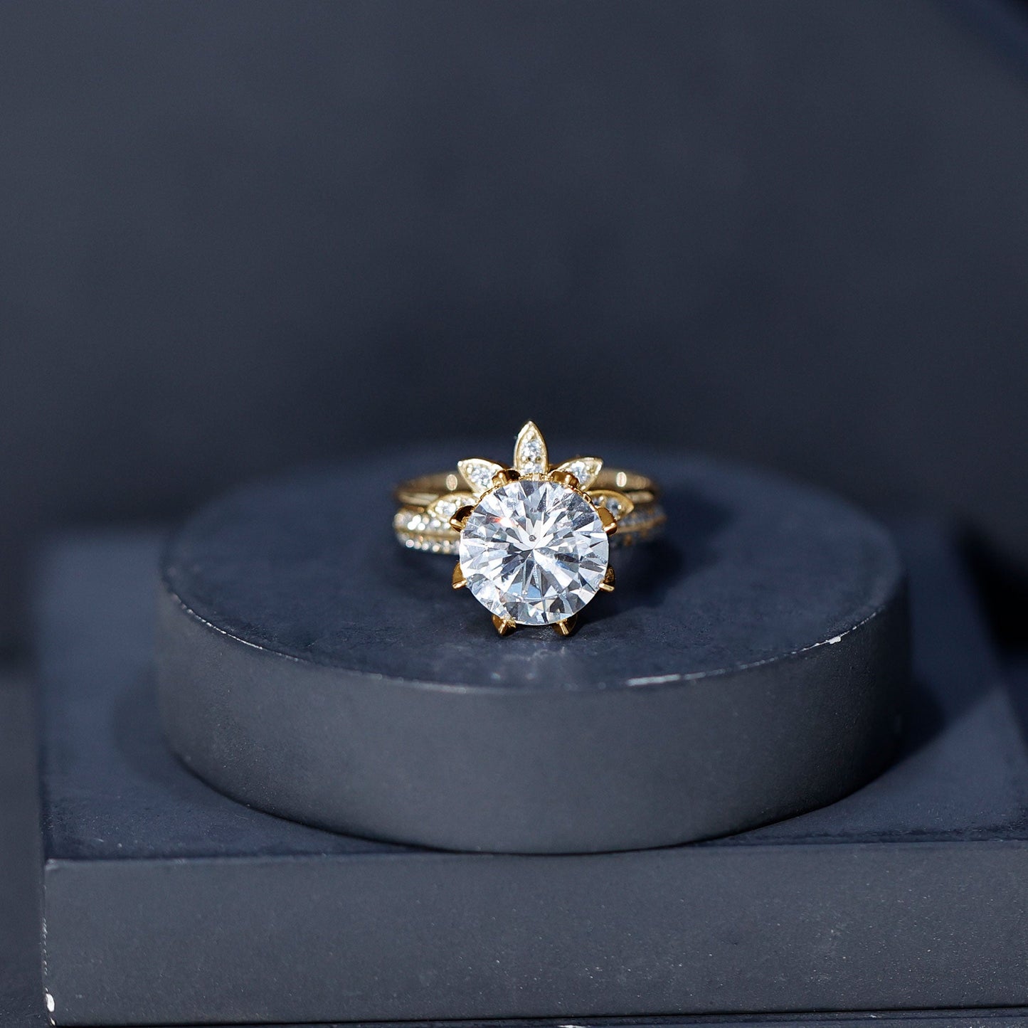 4.4 Carat Round Moissanite Flower Engagement Ring With Enhancer