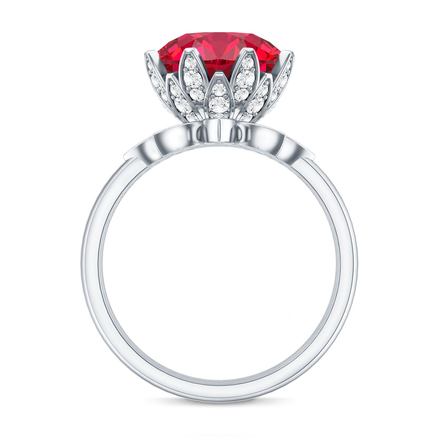 Lab Grown Ruby Flower Bridal Engagement Ring Set with Moissanite