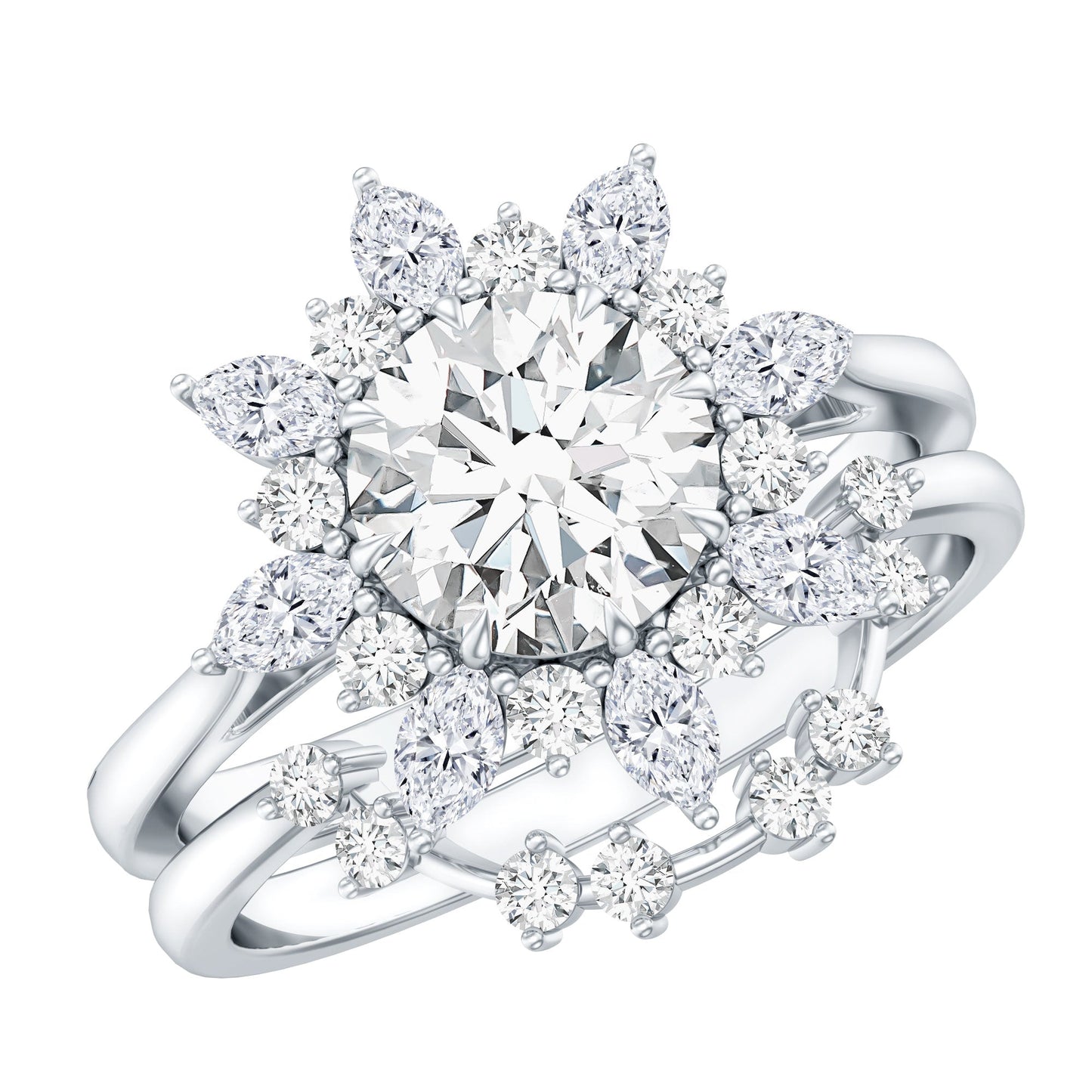 Flower Inspired Moissanite Halo Engagement Ring with Enhancer