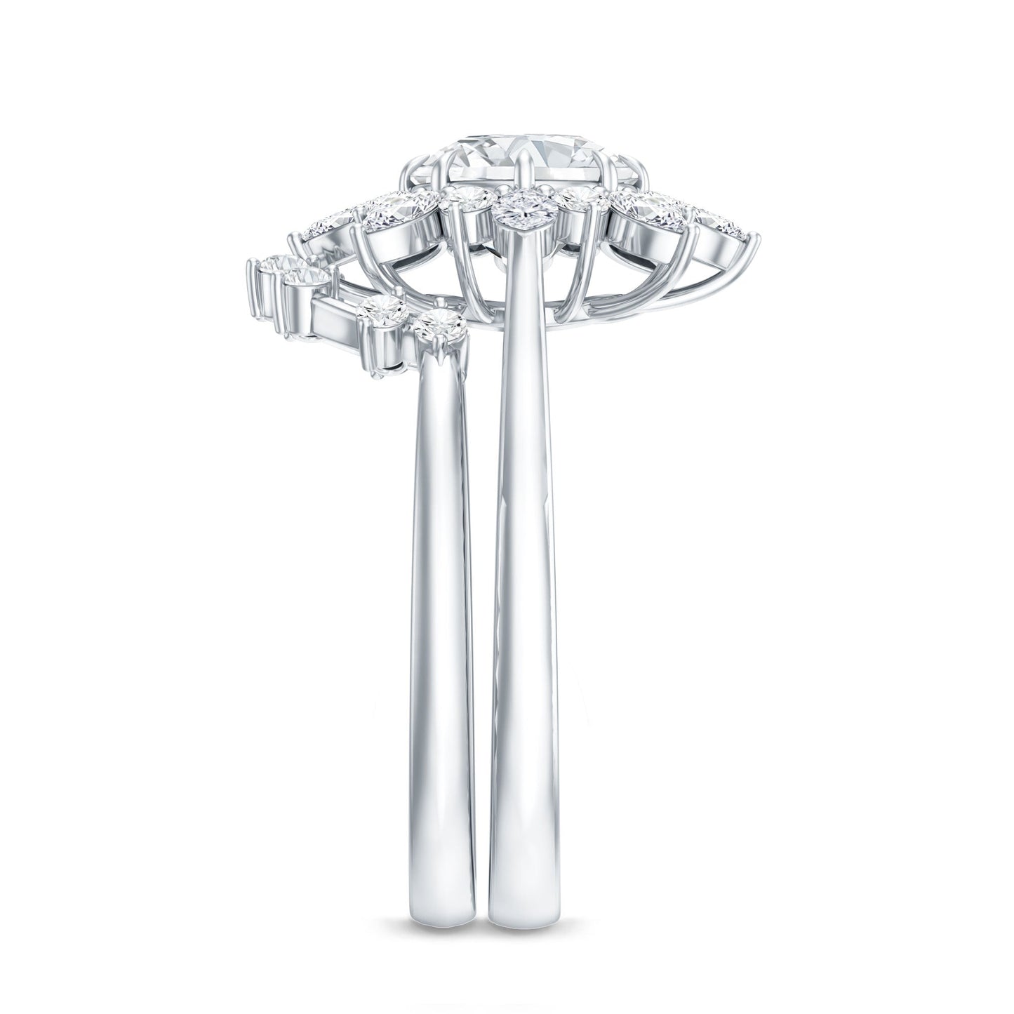 Flower Inspired Moissanite Halo Engagement Ring with Enhancer