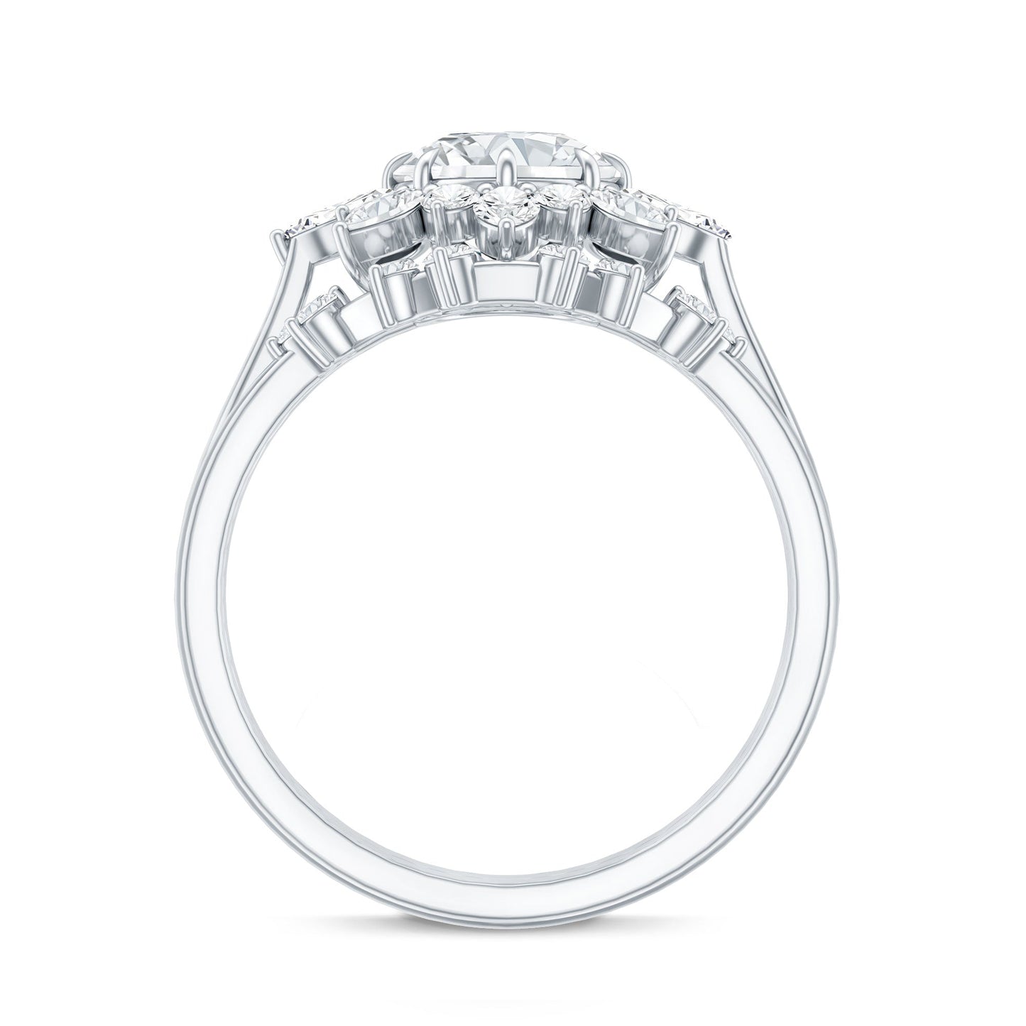 Flower Inspired Moissanite Halo Engagement Ring with Enhancer