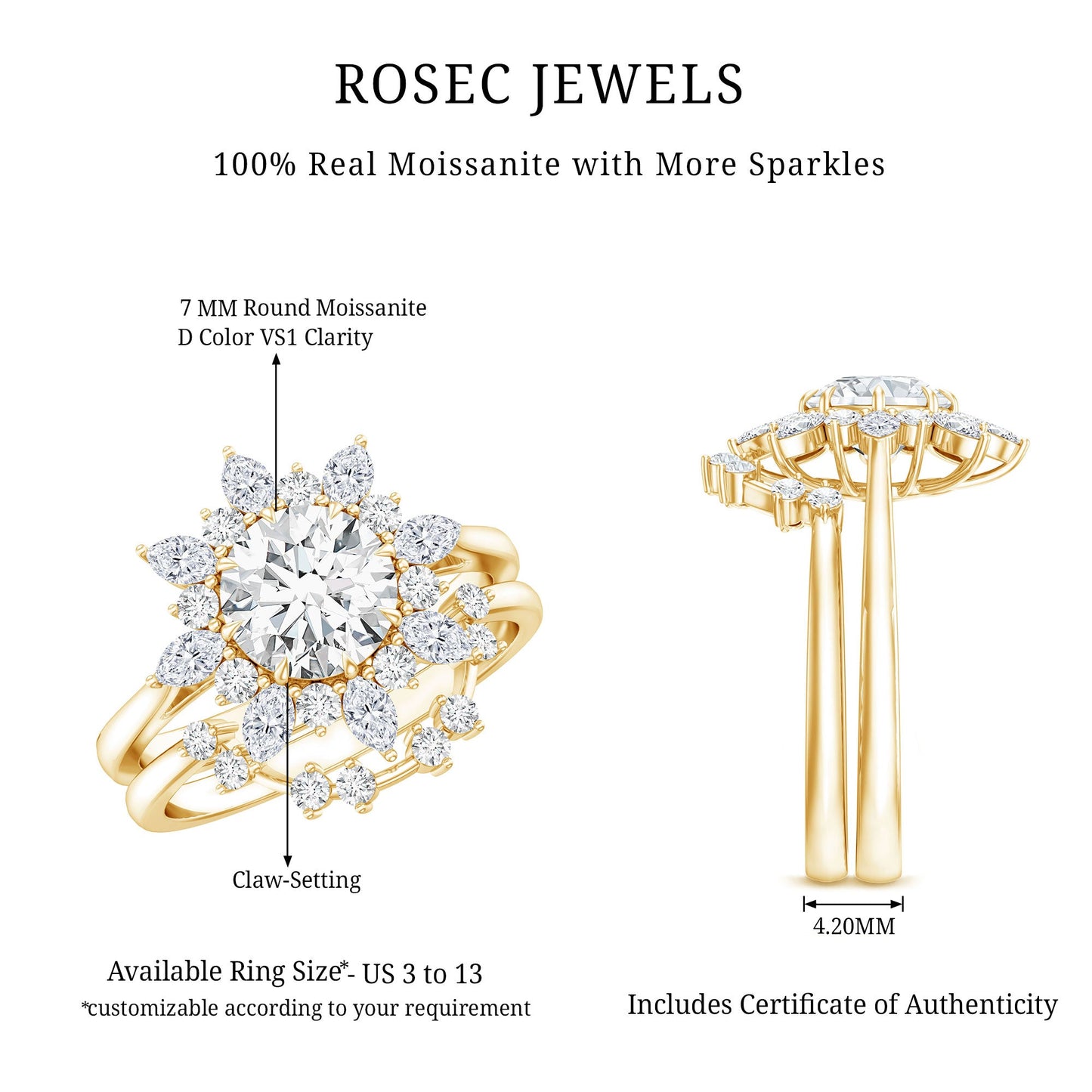 Flower Inspired Moissanite Halo Engagement Ring with Enhancer