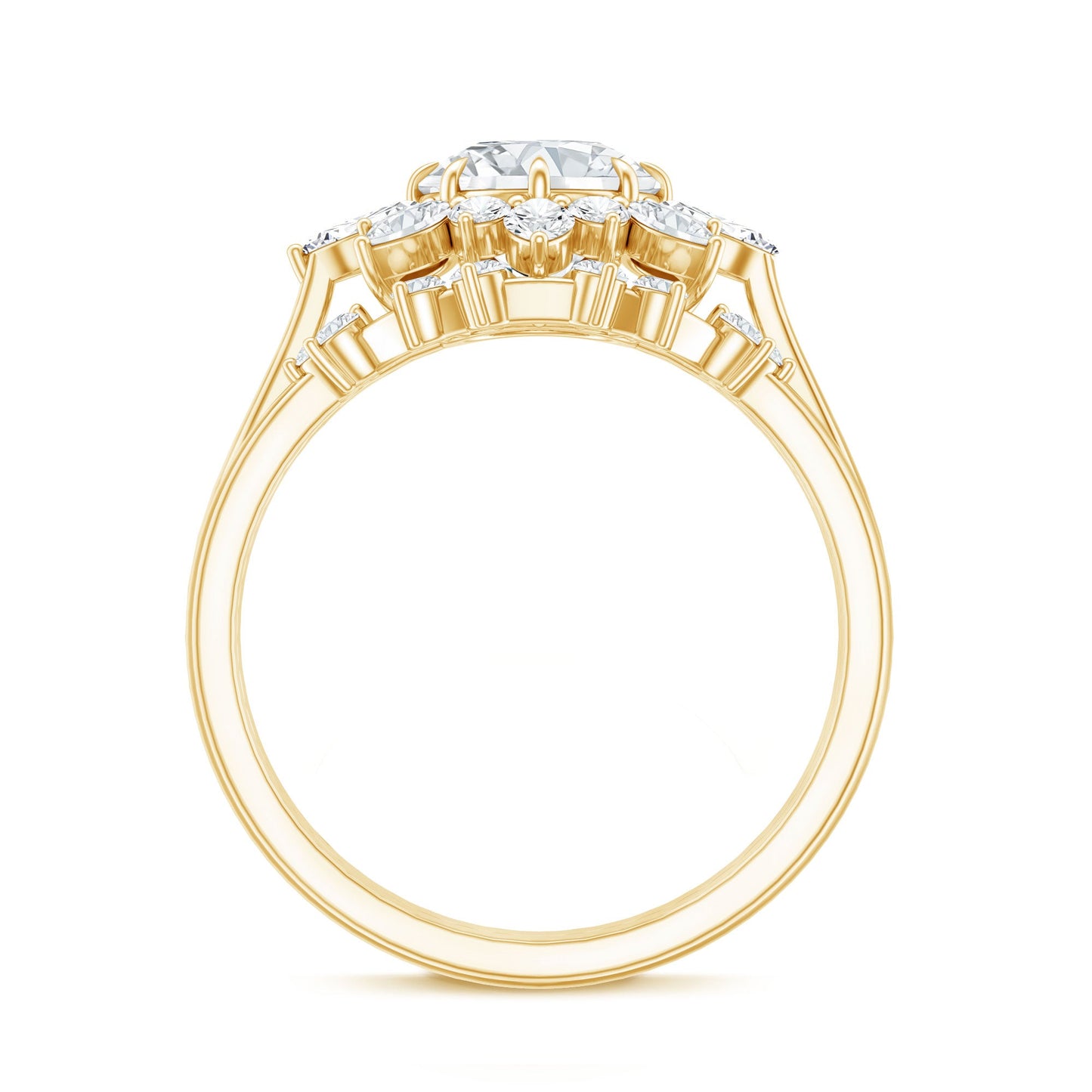 Flower Inspired Moissanite Halo Engagement Ring with Enhancer