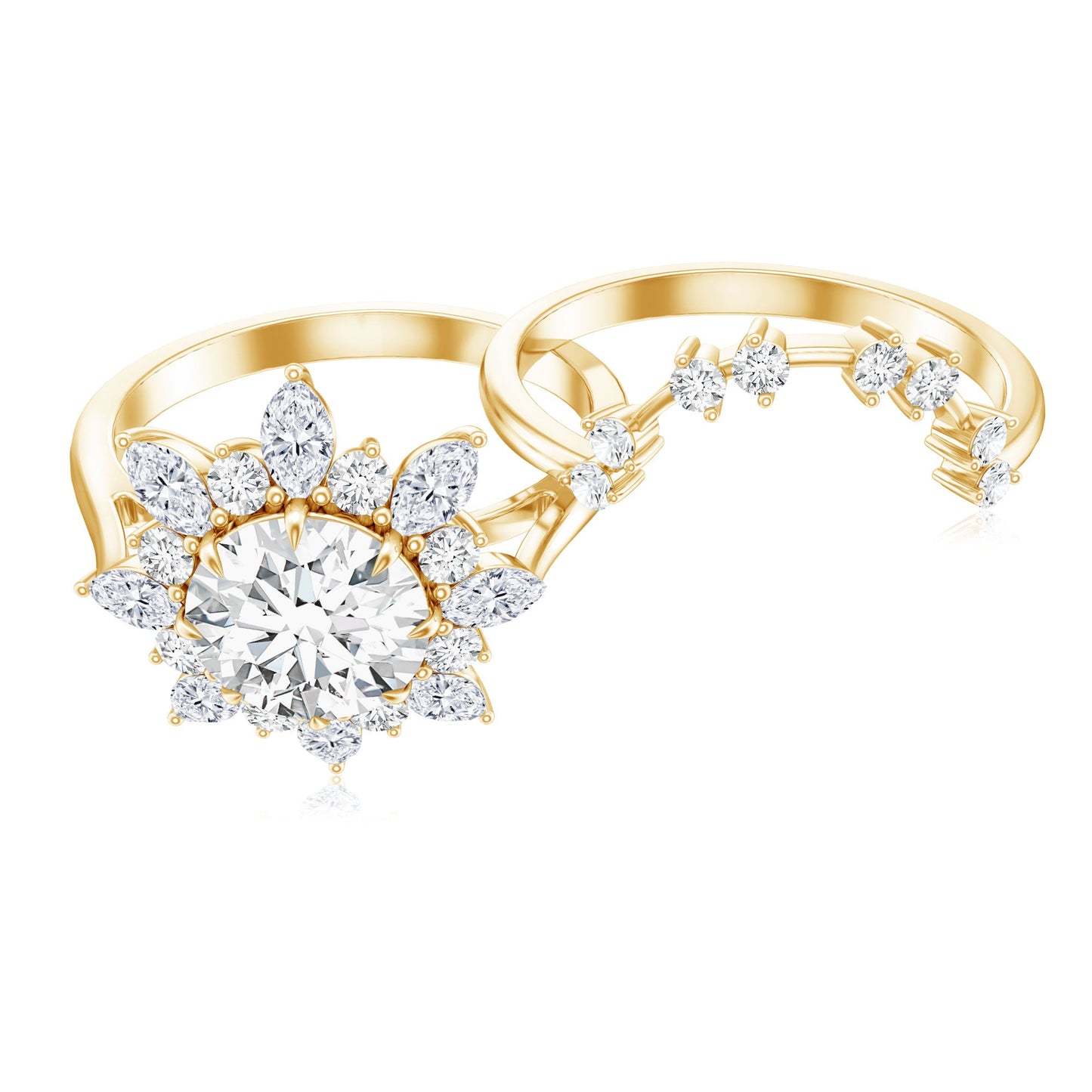 Flower Inspired Moissanite Halo Engagement Ring with Enhancer