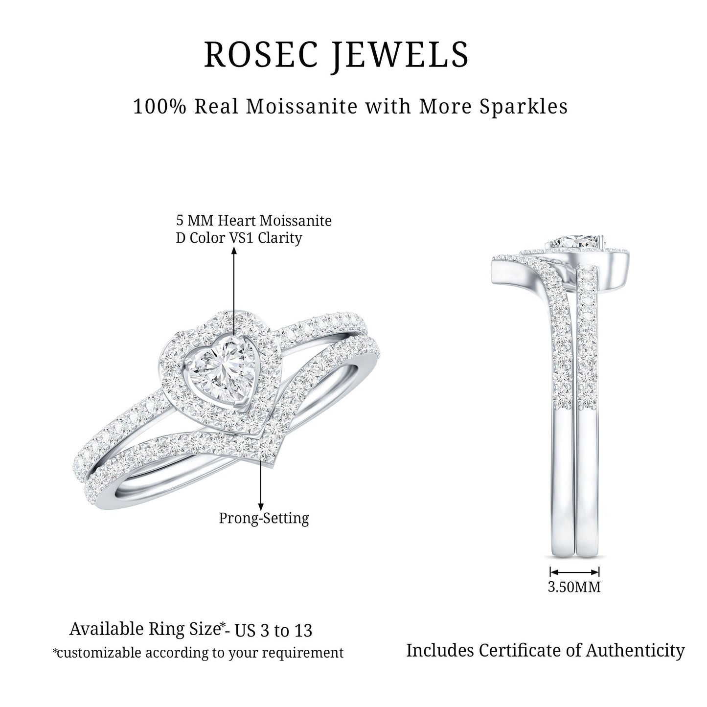 Heart Shape Moissanite Wedding Ring Set For Women