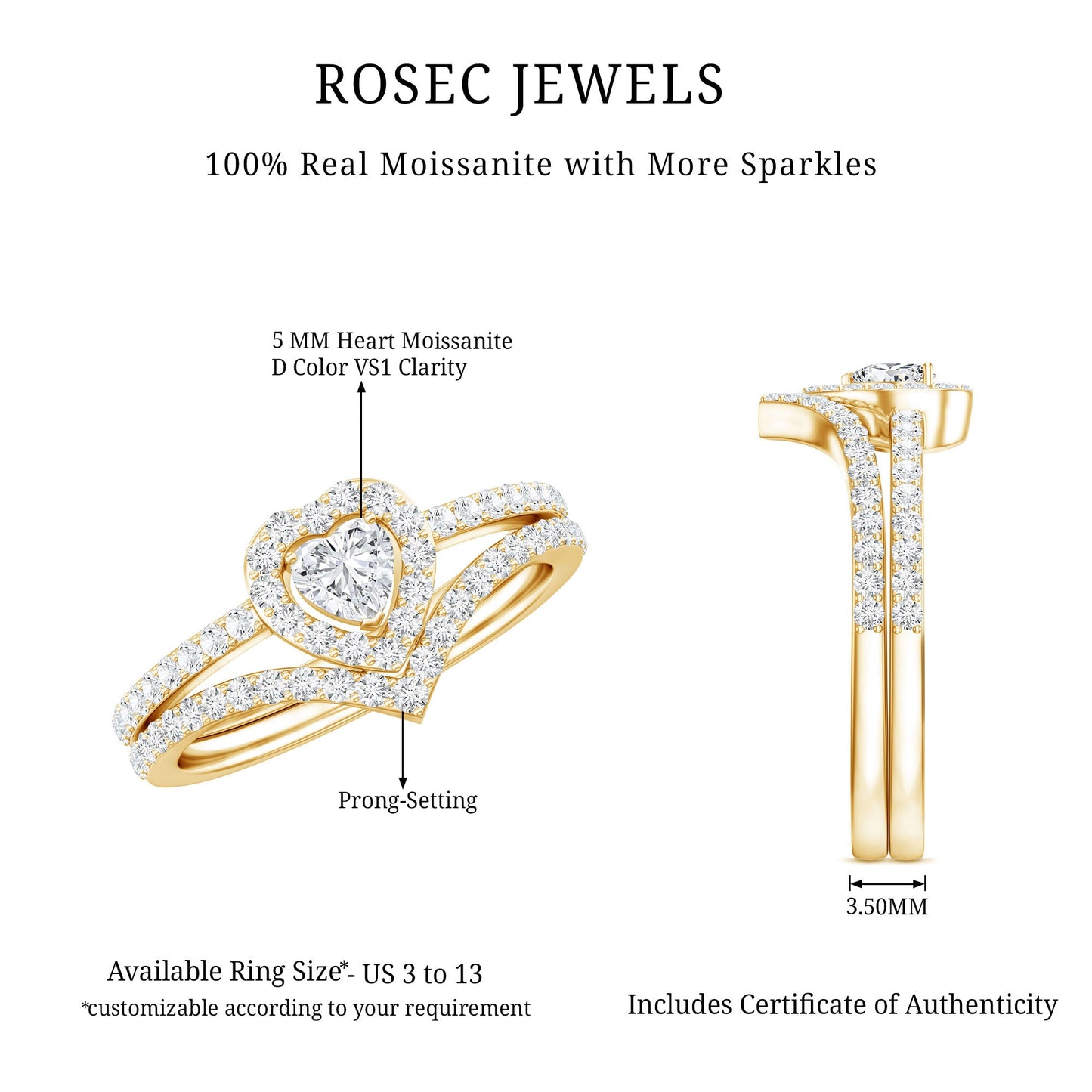 Heart Shape Moissanite Wedding Ring Set For Women