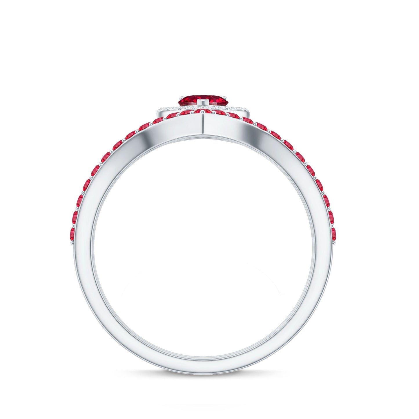 Lab Created Ruby and Diamond Heart Wedding Ring Set