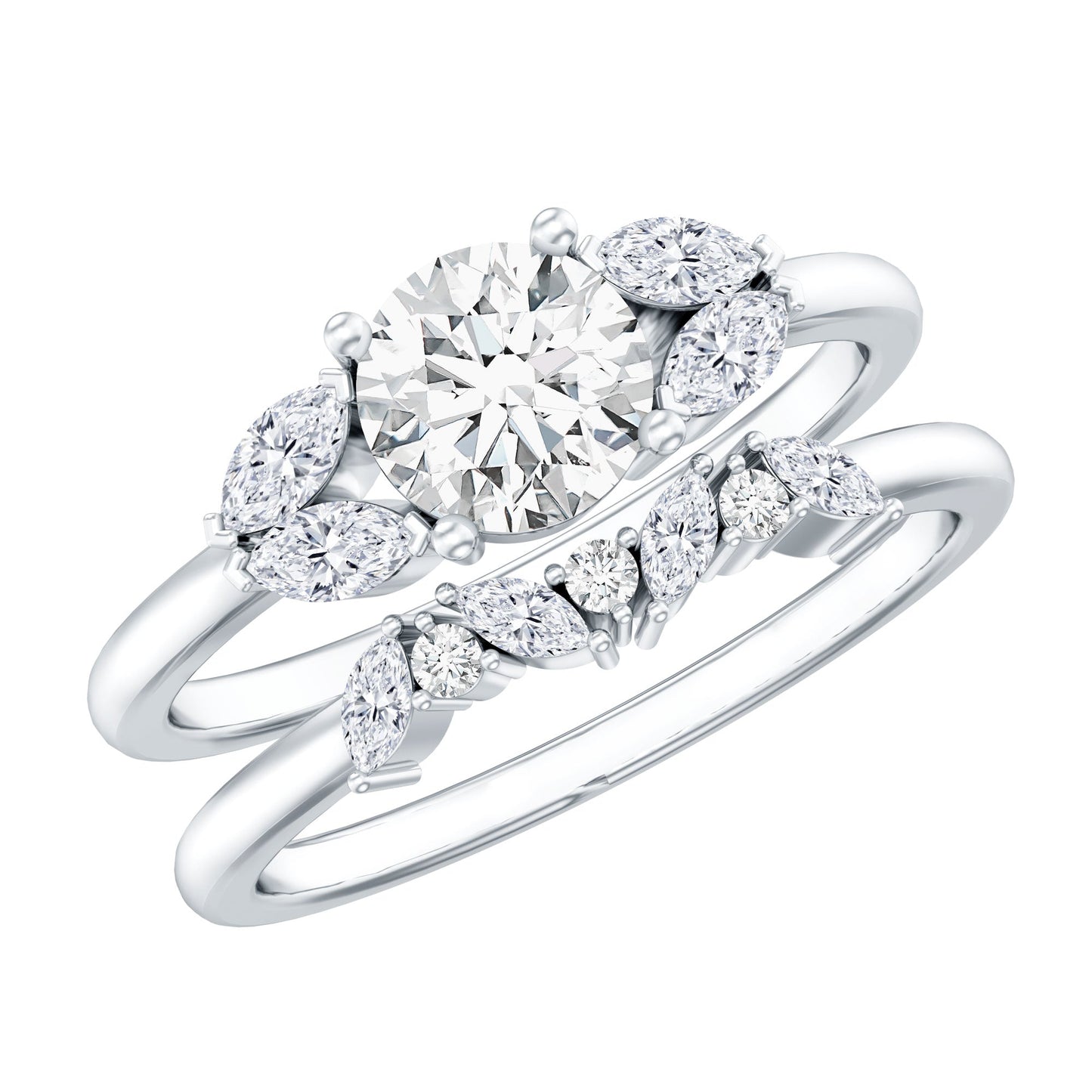 Round Cut Moissanite Bridal Ring Set with Certificate