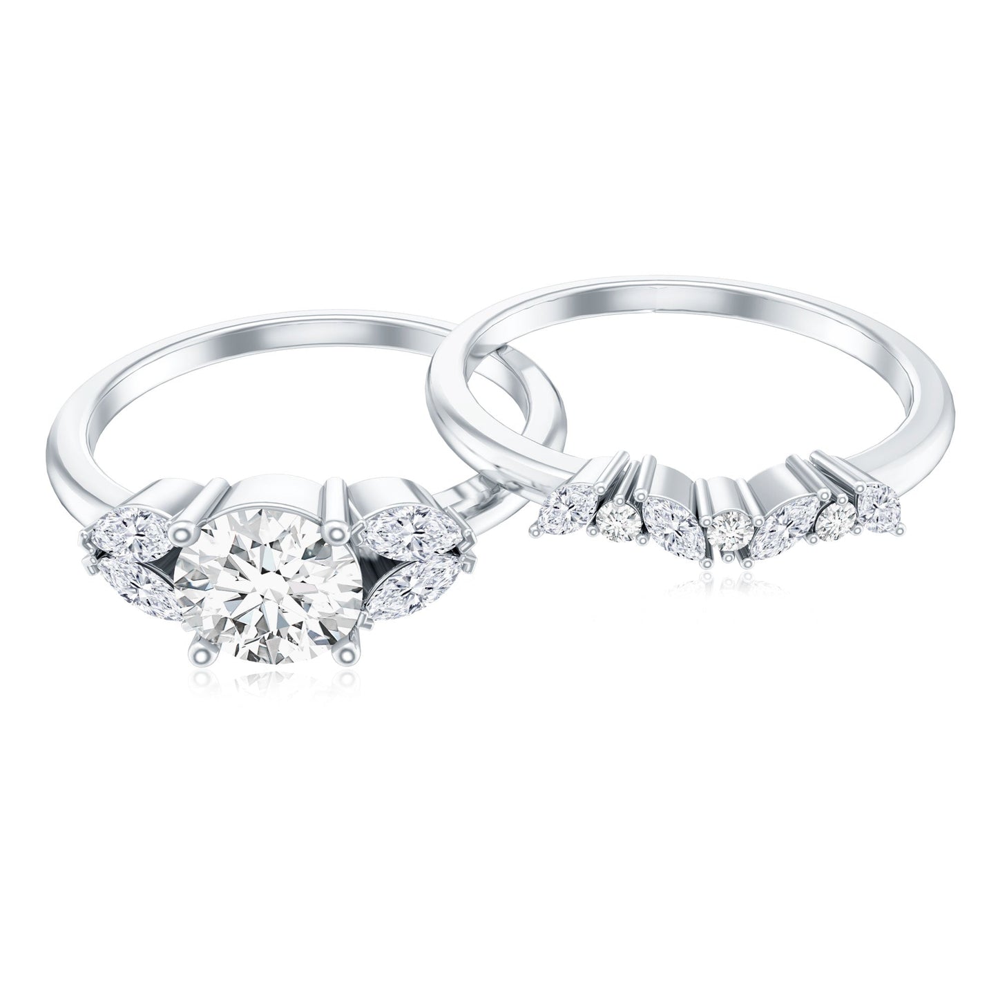 Round Cut Moissanite Bridal Ring Set with Certificate