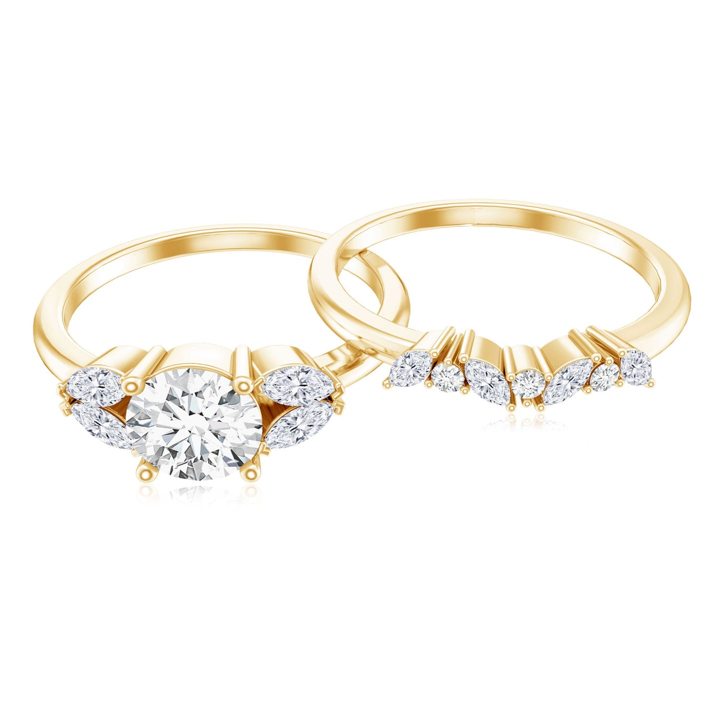 Round Cut Moissanite Bridal Ring Set with Certificate