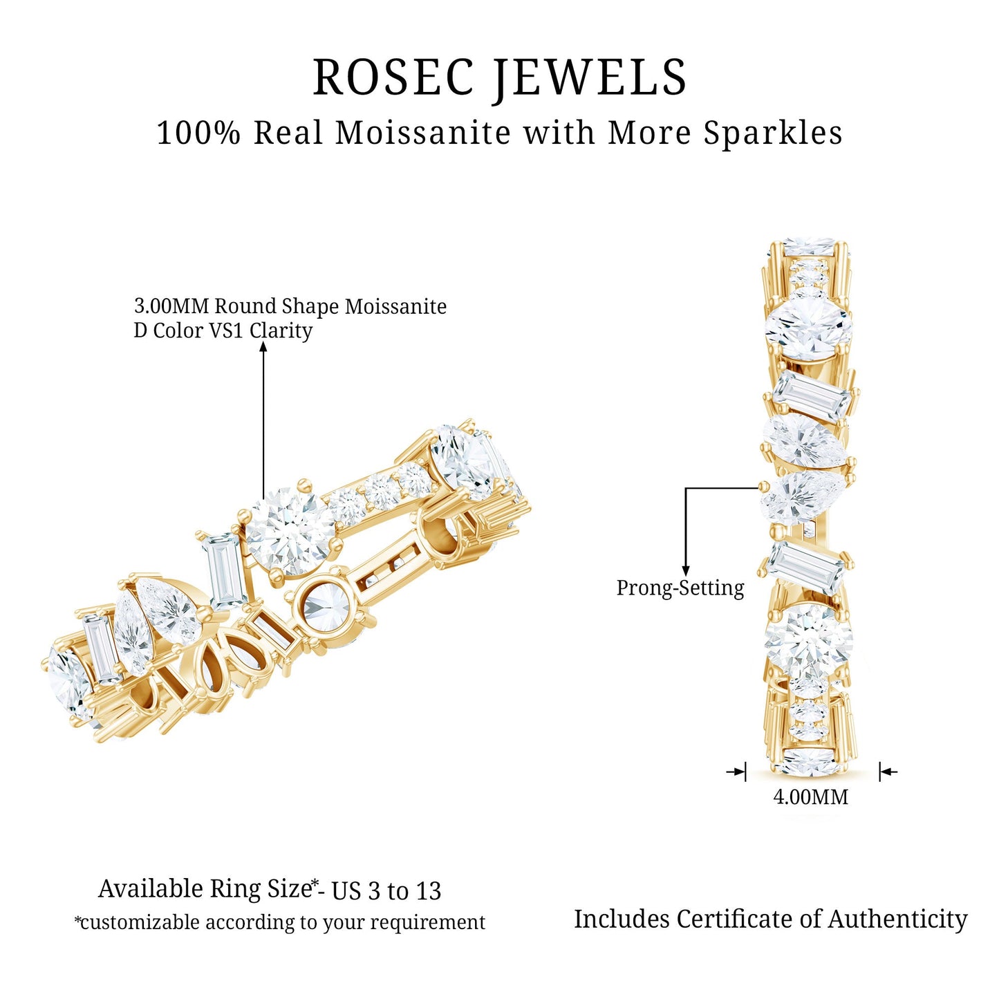 Certified Moissanite Designer Wedding Band Ring For Women