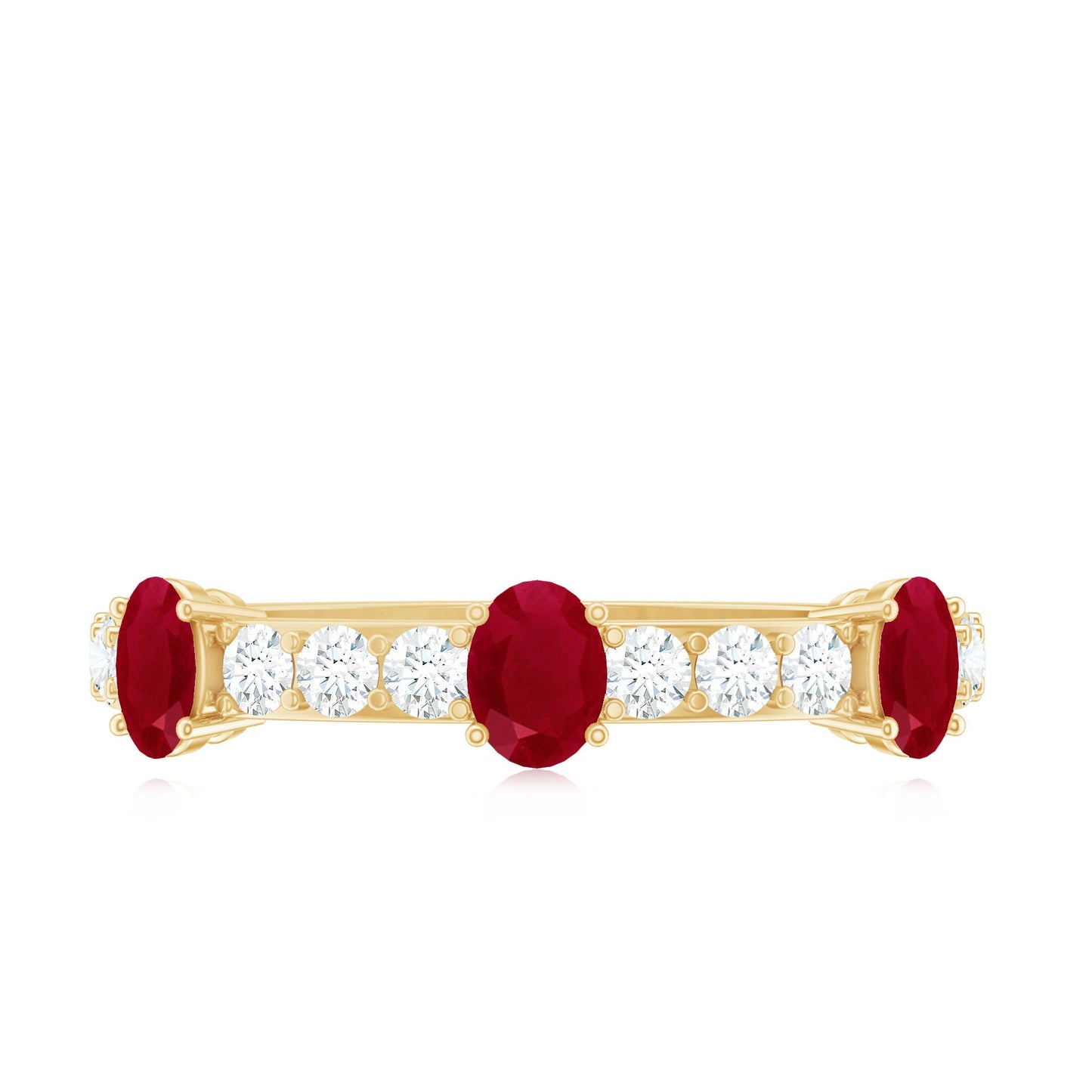 Natural Oval Ruby Half Eternity Ring with Diamond
