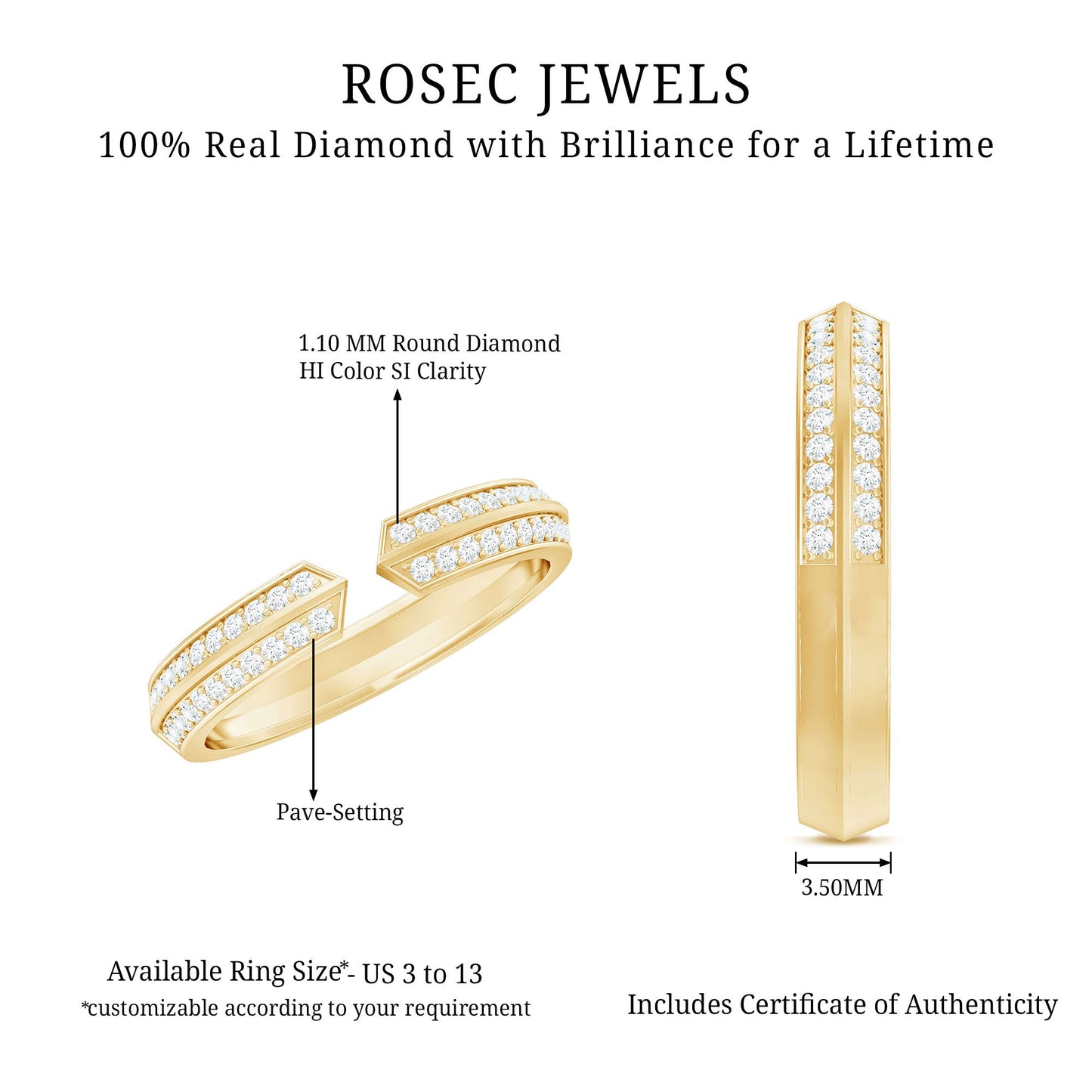 Certified Natural Diamond Anniversary Ring in Cuff Style