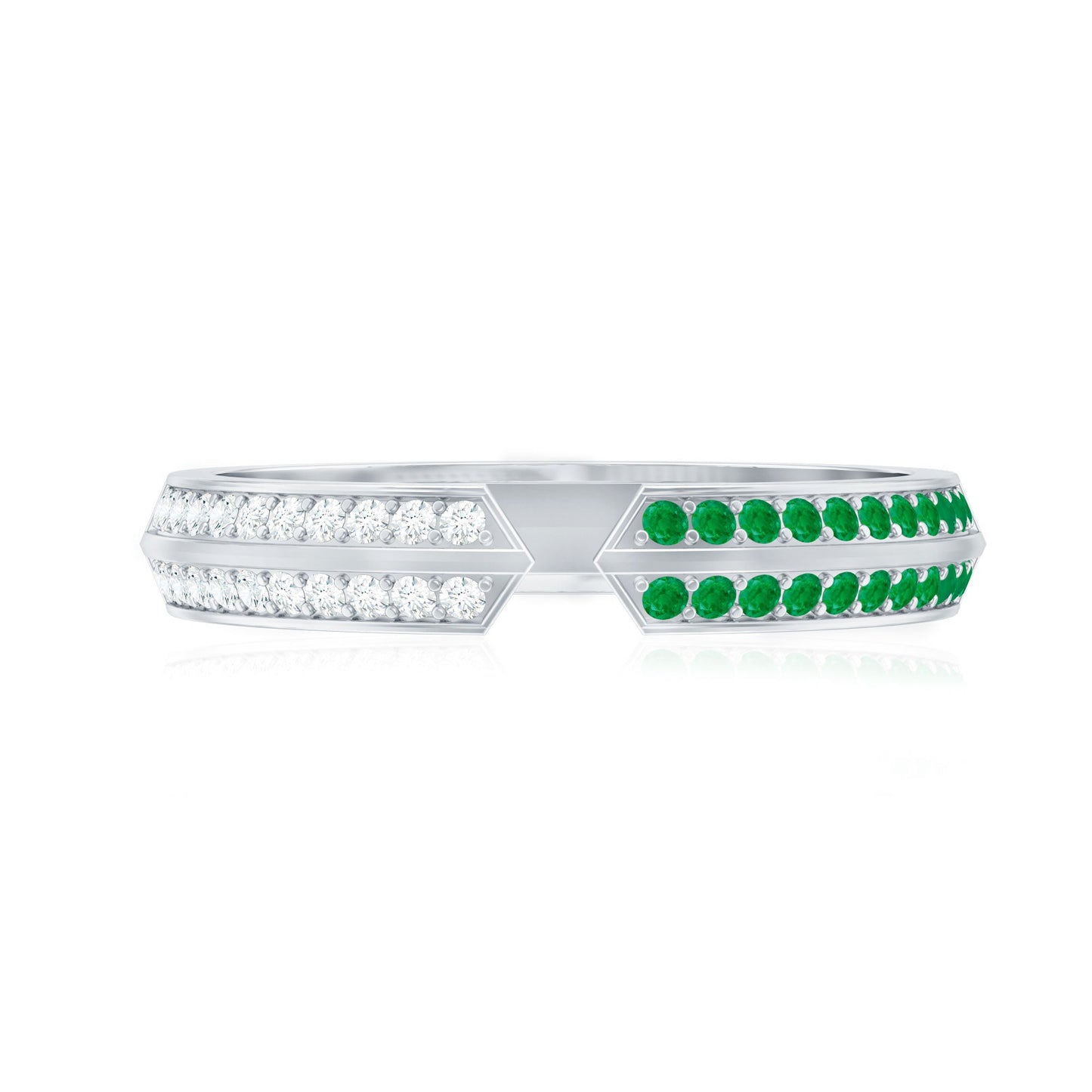 Contemporary Emerald and Diamond Open Wedding Band Ring