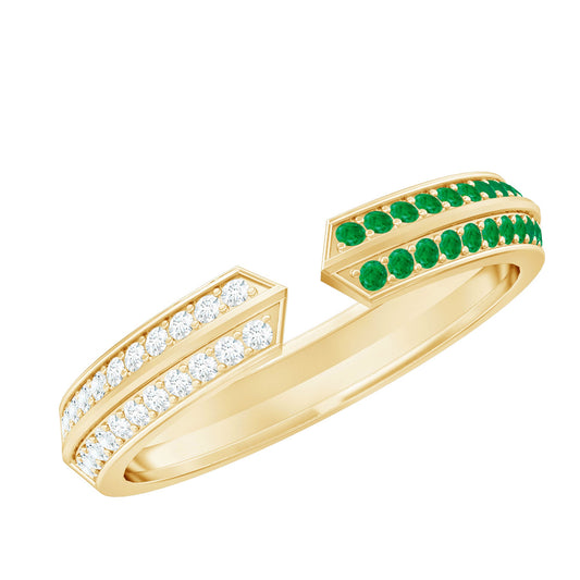 Contemporary Emerald and Diamond Open Wedding Band Ring