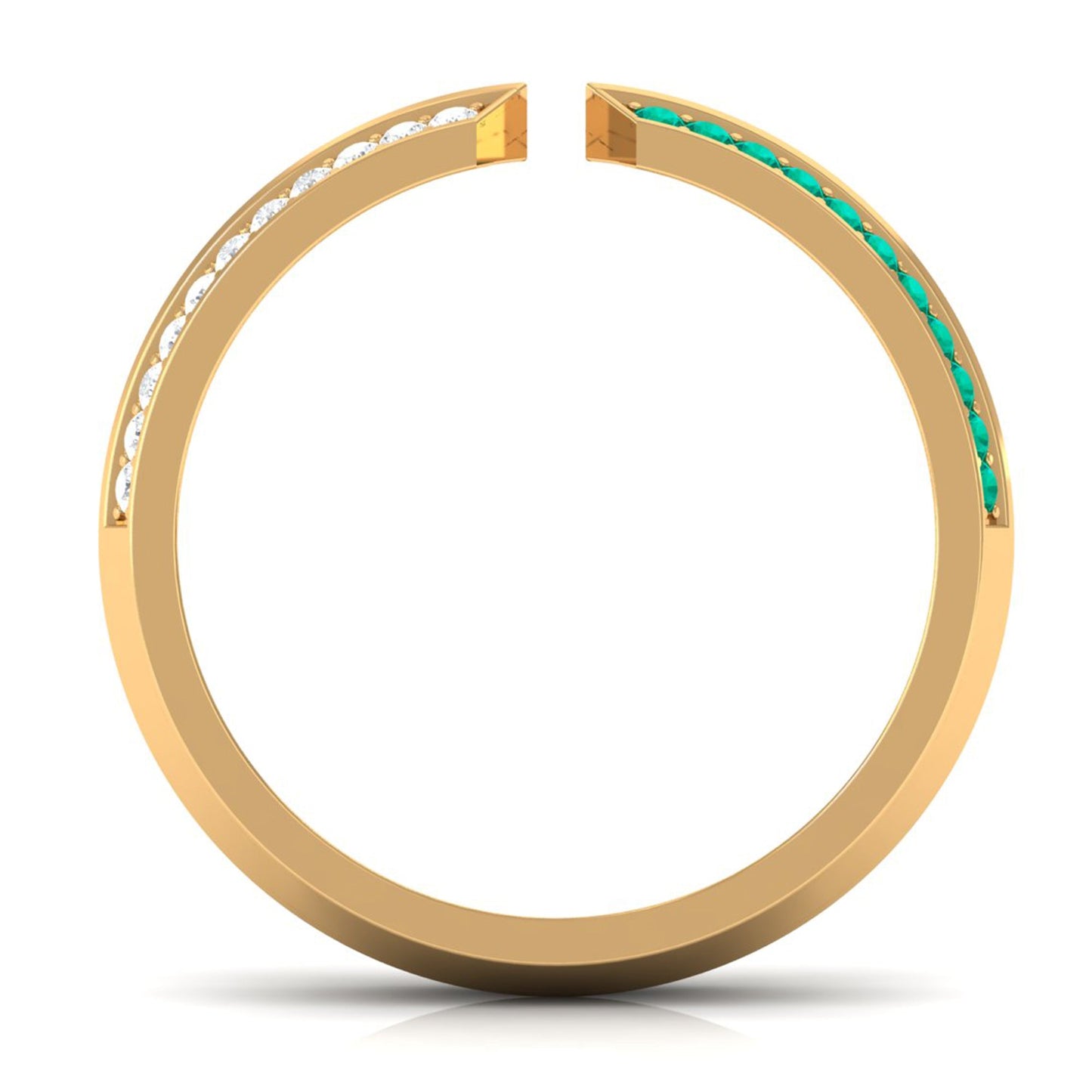 Contemporary Emerald and Diamond Open Wedding Band Ring