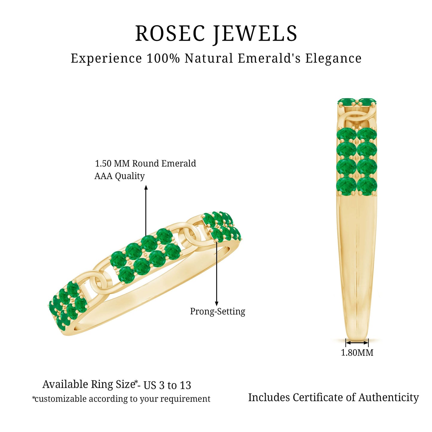 Real Emerald Interlocking Wedding Band with Certificate