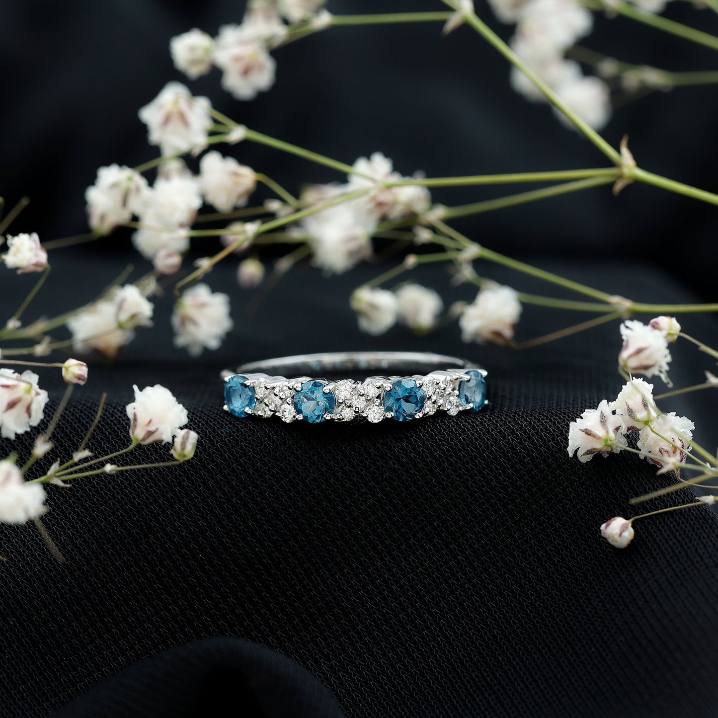 London Blue Topaz Semi Eternity Band with Diamond