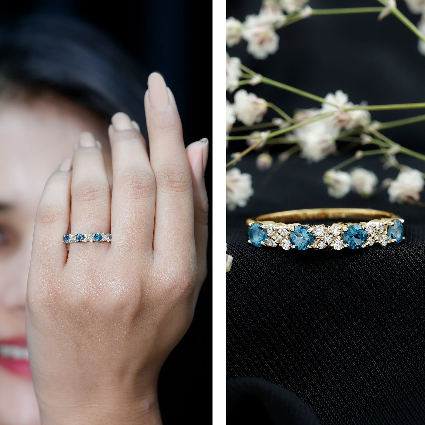 London Blue Topaz Semi Eternity Band with Diamond