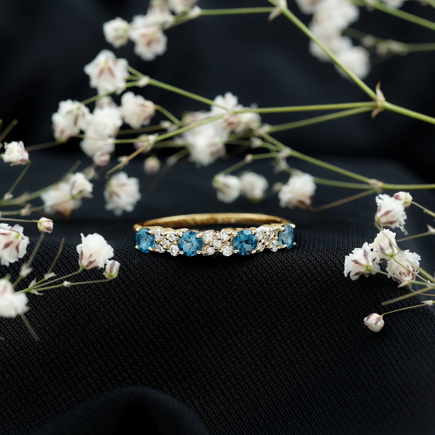 London Blue Topaz Semi Eternity Band with Diamond