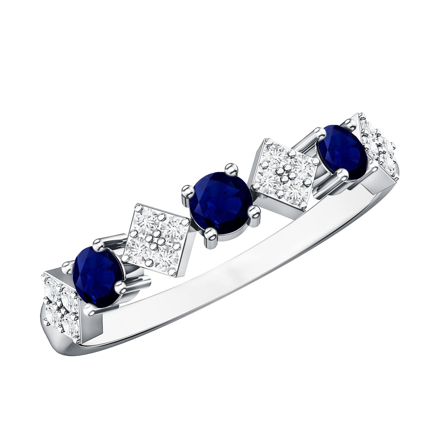 Natural Blue Sapphire and Diamond Half Eternity Band Ring for Women