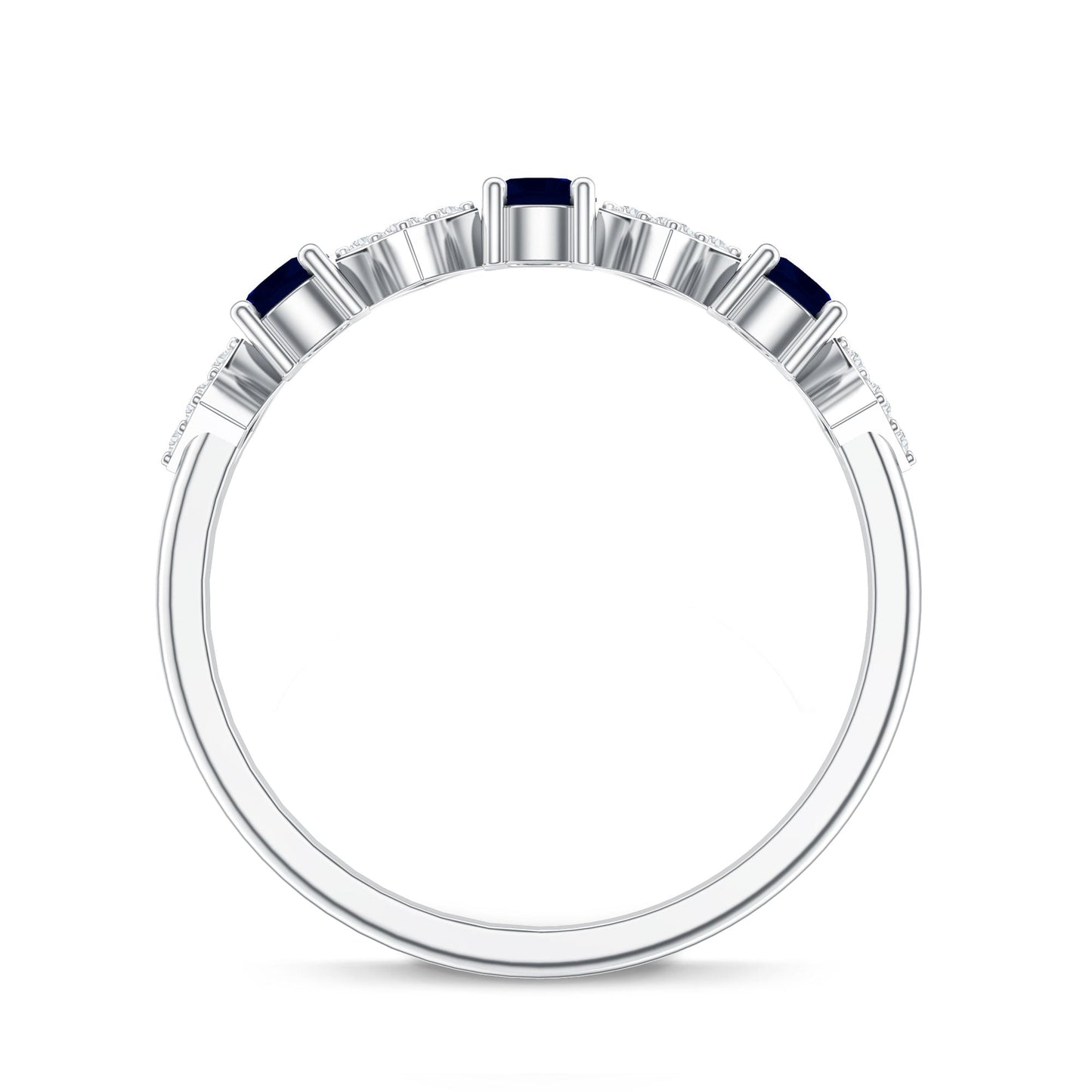 Natural Blue Sapphire and Diamond Half Eternity Band Ring for Women