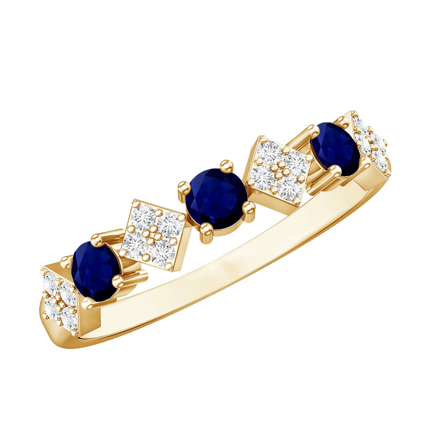Natural Blue Sapphire and Diamond Half Eternity Band Ring for Women